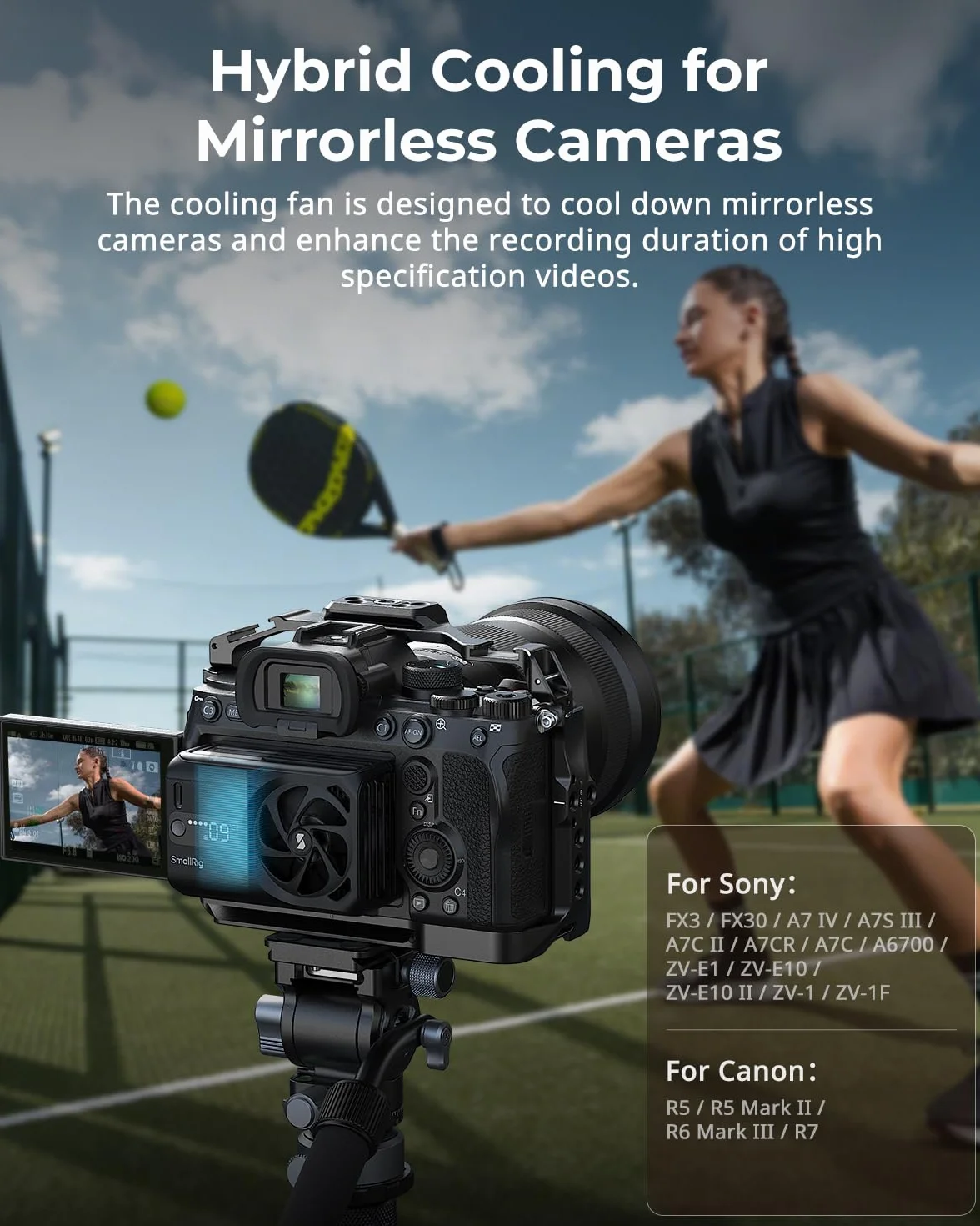 SMALLRIG Sistema di raffreddamento esterno con ventola TEC integrata e batteria, per Sony A7 IV/A7S III/A7C II/A6700/ ZV-E10 / ZV-E10 II/FX3/FX30 per Canon R5/R5 Mark II/R6 Mark III, 5328