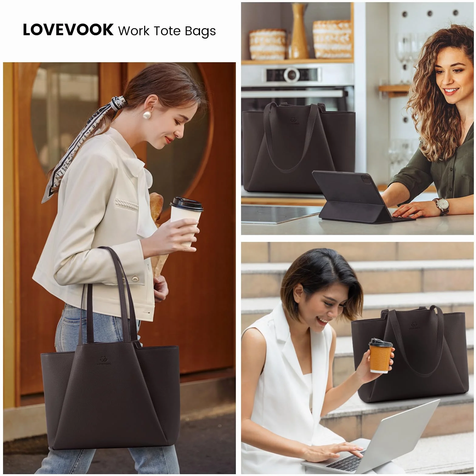 LOVEVOOK Borsa per computer portatile da donna, in finta pelle da 15,6 pollici, con pochette, grande capacità, borsa da ufficio