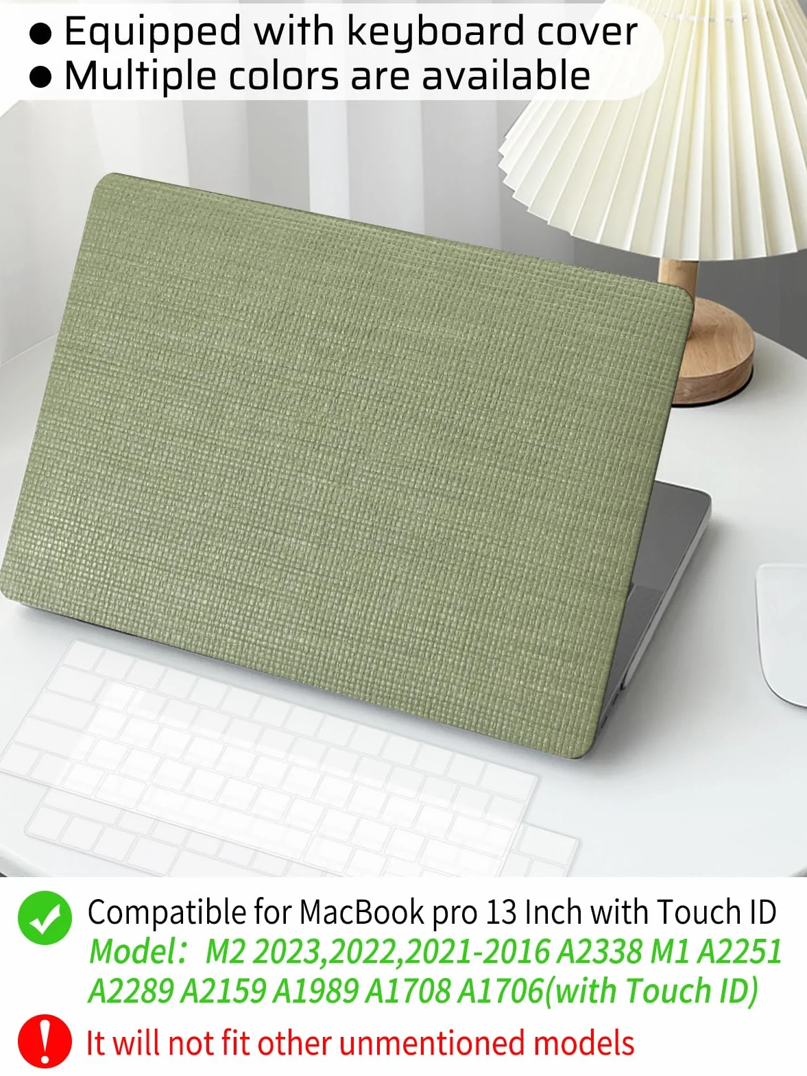 Custodia Compatibile con MacBook Pro 13 Pollici M2 2023、2022、2021-2016 A2338 M1 A2251 A2289 A2159 A1989 A1708 A1706 Touch ID,Treccia Cover Plastica Rigide Case e Copritastiera(Verde)