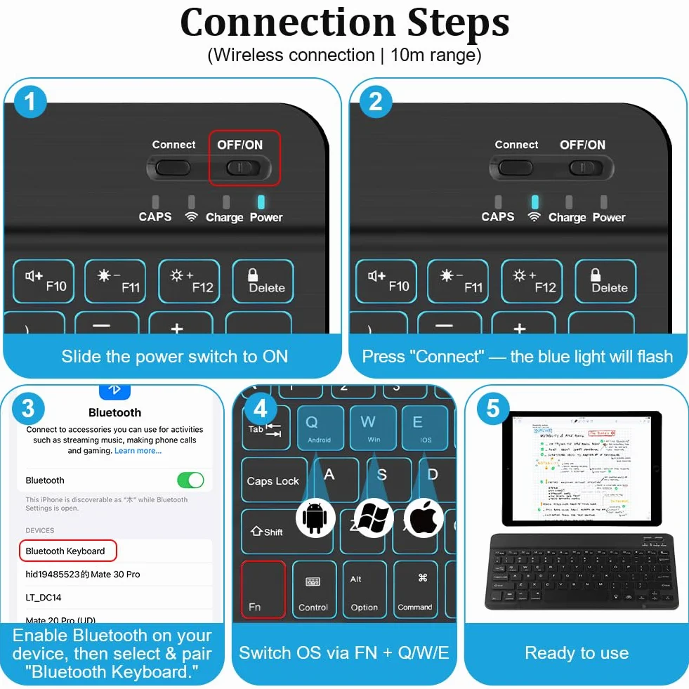 Aolso Tastiera Retroilluminata Bluetooth Set con Retroilluminazione, Ultrasottile Tastiera e Mouse Wireless Ricaricabili e Silenziosi con Supporto Telefono per iPad/Samsung/iOS/Android/Windows, Nero