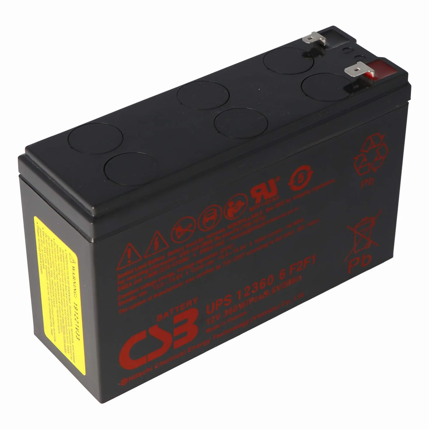 CSB-UPS123606 12 Volt 7 Ah Batteria al piombo AGM 360Wh, 151x51x98,3mm Faston 4,8 e 6,3mm ad alta resistenza alla corrente