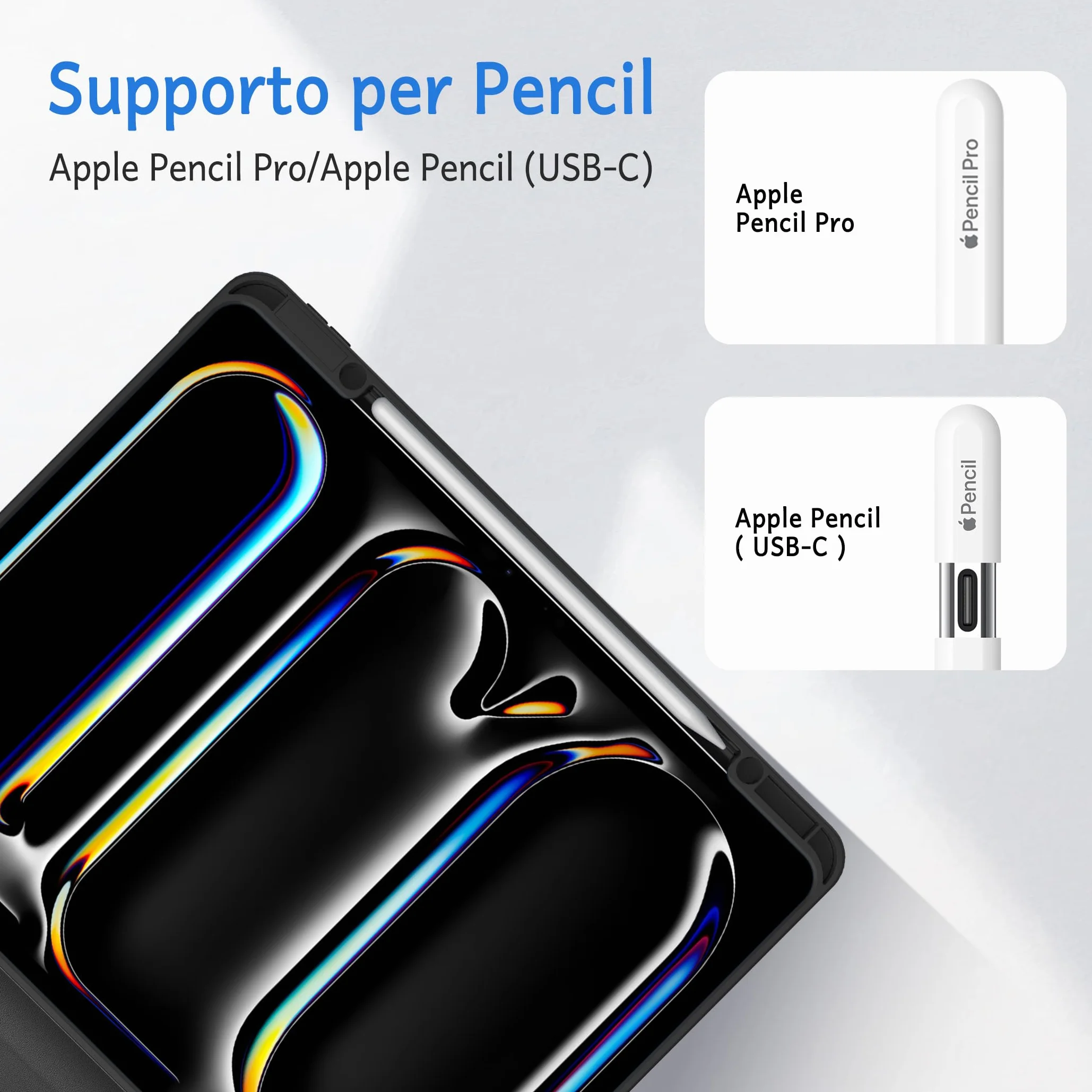 CACOE Cover con Tastiera Compatibile con iPad Pro 13 Pollici M5/M4 2025/2024 con Touchpad, Custodia con Portapenne QWERTY Wireless Staccabile con Illuminata a 7 Colori, Nero