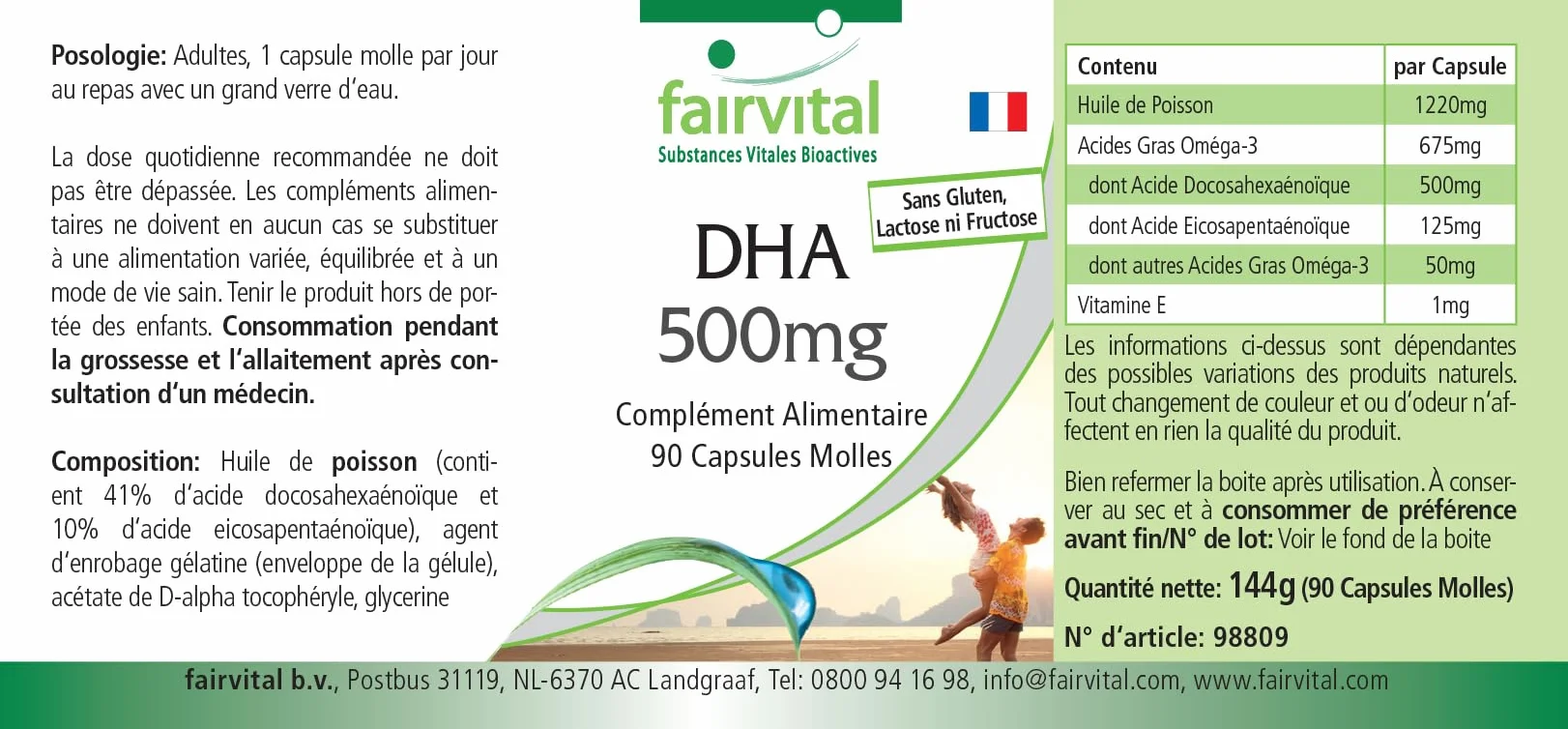 Fairvital Capsule DHA 500 mg 90 softgel Olio di Pesce Alto Dosaggio
