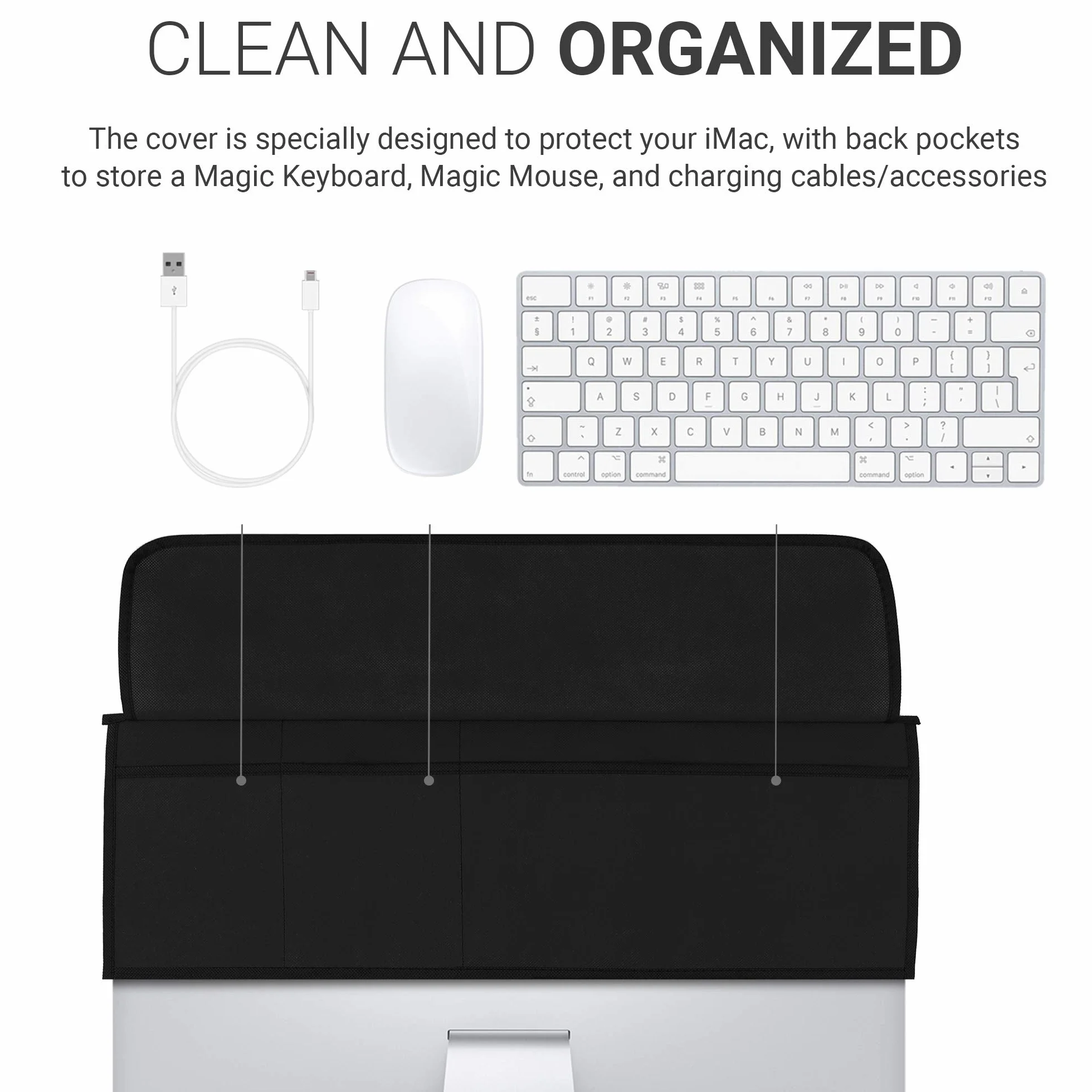 kwmobile Custodia 4in1 Compatibile con Apple iMac 27" / iMac Pro 27" - Fodero Monitor, Case Tastiera, Cover Magic Mouse e Porta-Cavi - nero
