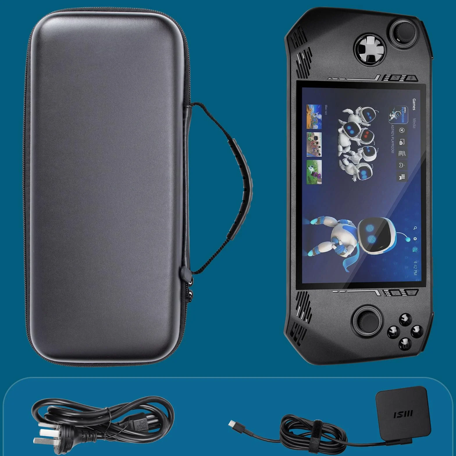 Borsa Viaggio per MSI Claw A1M Console Gaming Handheld 7" 2024,Custodia Trasporto Copertura Rigida EVA con Schede Slot Tasca Rete per MSI Claw A1M Console Portatile,Cavo,Accessori,Nero