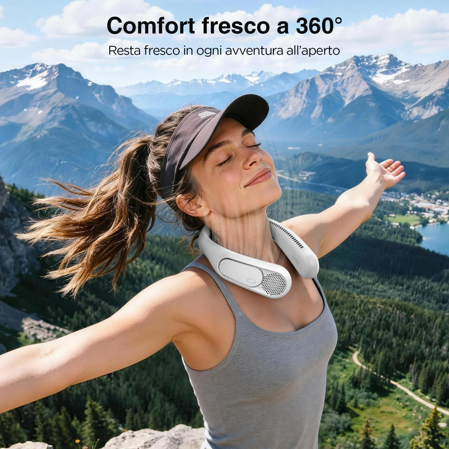 Ventilatore da Collo Bladeless 6000mAh, Ricaricabile a 4 Velocità Ventilatore Portatile da Collo USB per Uomo/Donna, Ideale per Viaggi, Sport, Lavoro, Uso Interno ed Esterno（Bianco）