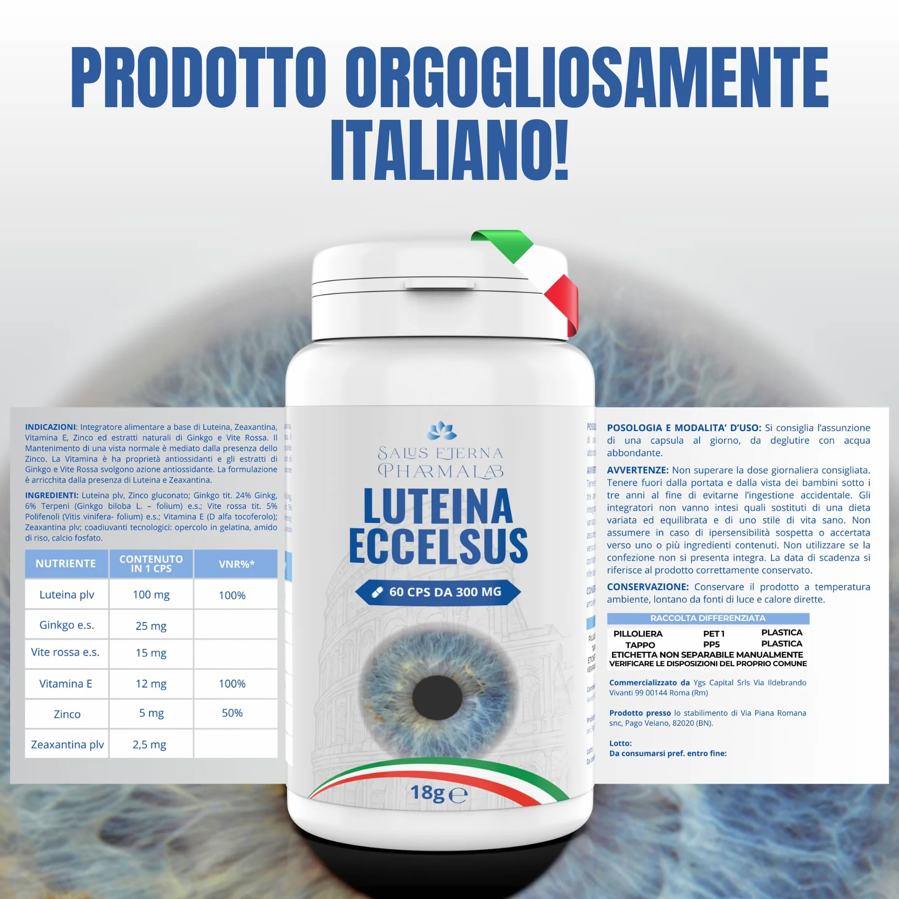 Salus Eterna Integratore Vista Luteina Zeaxantina 60 Capsule Ginkgo Vitamine Antiossidanti