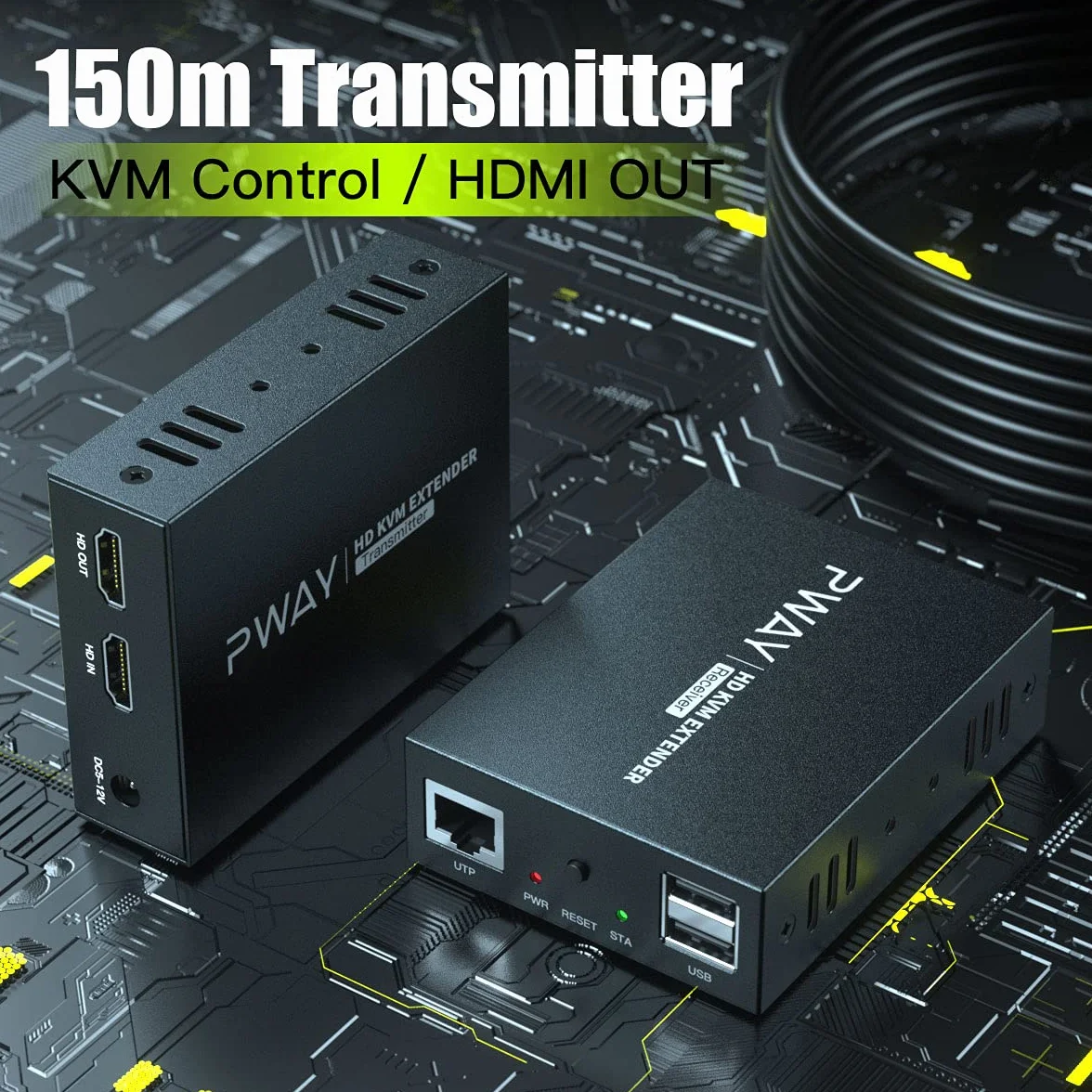 PW-DT237K HDMI KVM Extender USB 492ft/150m Trasmissione su singolo Cat5e/6/7 HD 1080P Supporto TCP/IP e funzione di loop out