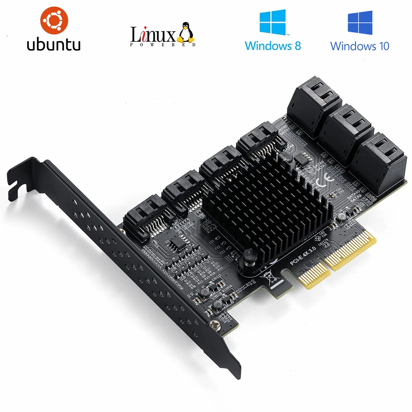 PCIE 4 schede SATA a 10 porte, SATA3.0 HDD 6G, controller PCI-E 3.0, avvio disco rigido di sistema con 10 cavi SATA e chip ASM1166+JMB75.