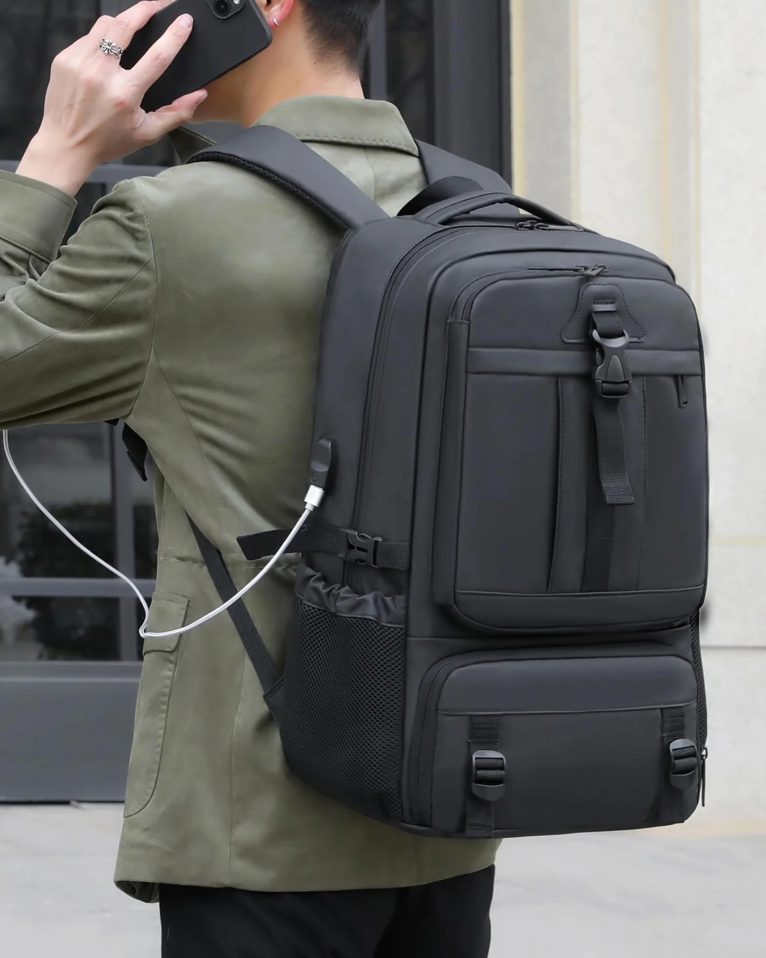 Zaino per Viaggio da Uomo Porta PC Estendibile Bagaglio Valigia Borsa Computer fino ai 17 pollici in Membrana PU Tasca impermeabile per Lavoro Trekking Escursione KM18