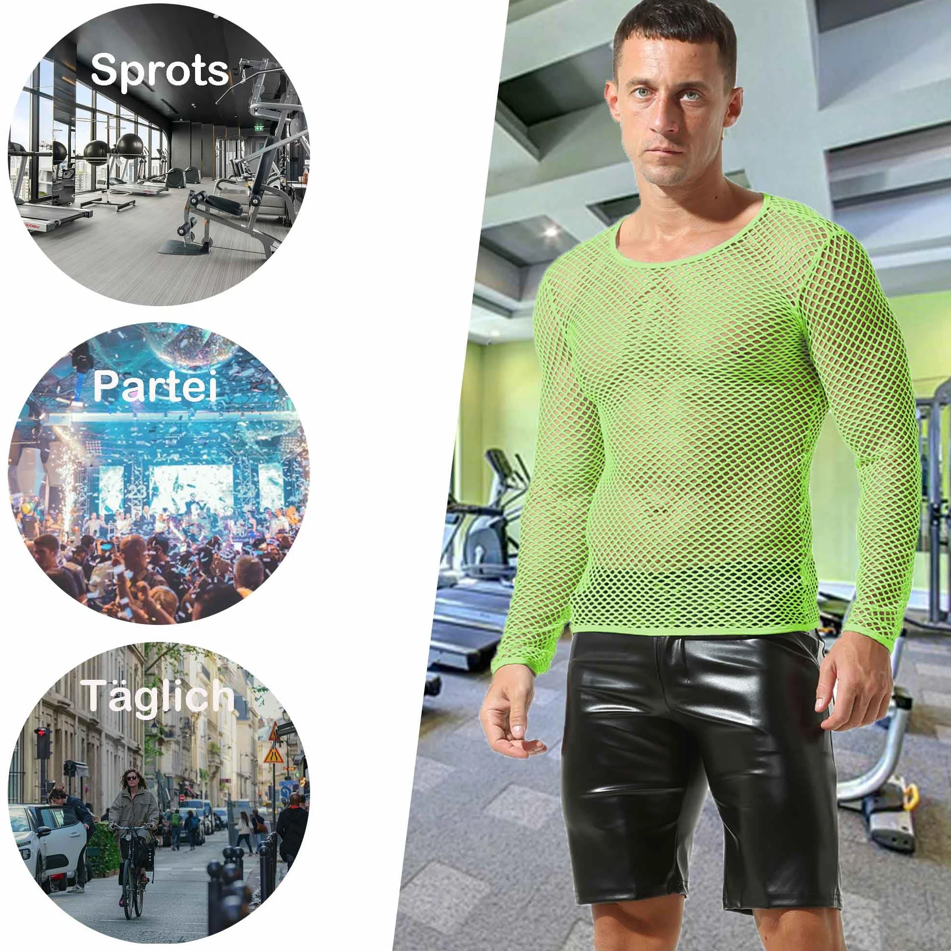 Maglia da uomo a rete trasparente a maniche lunghe canottiera