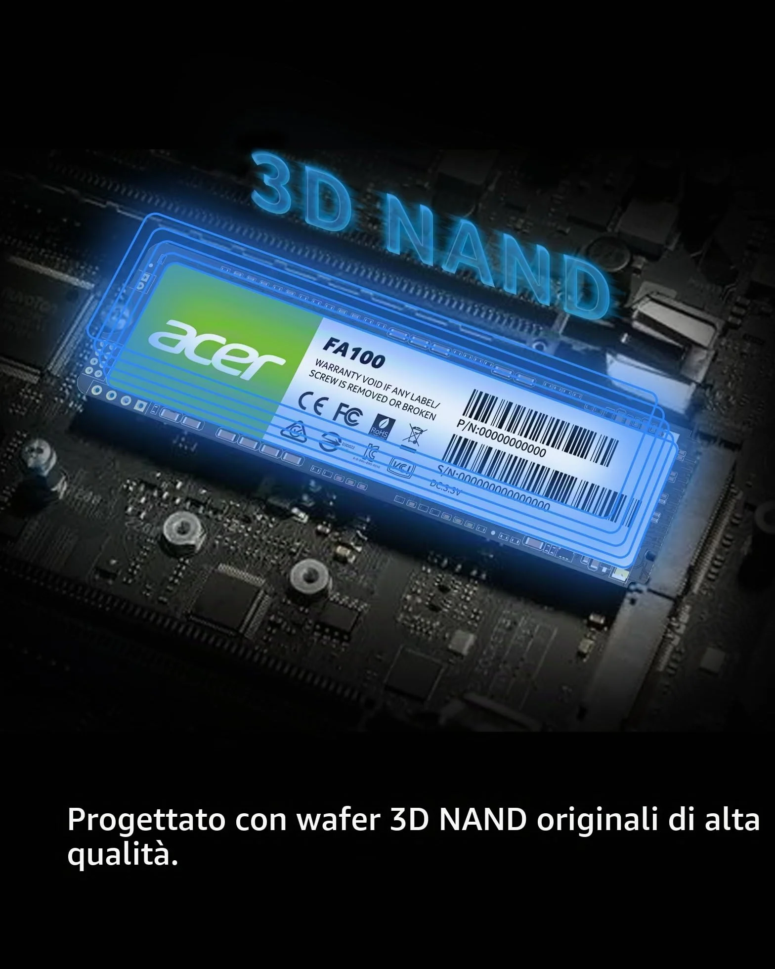 Acer FA100 SSD PCIe 3.0 NVMe 1 TB: Velocità di lettura fino a 3300 MB/s, disco interno Gen3x4 M.2 2280 con HMB e SLC - SSD per laptop/desktop e giochi.