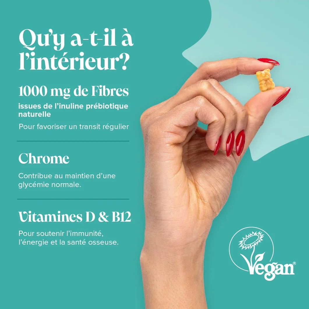 Novomins Fibre Gommose 1000 mg Inulina con Cromo Vitamina D e B12 Sistema Immunitario Metabolismo Vegan 30 Gommose Gusto Arancia
