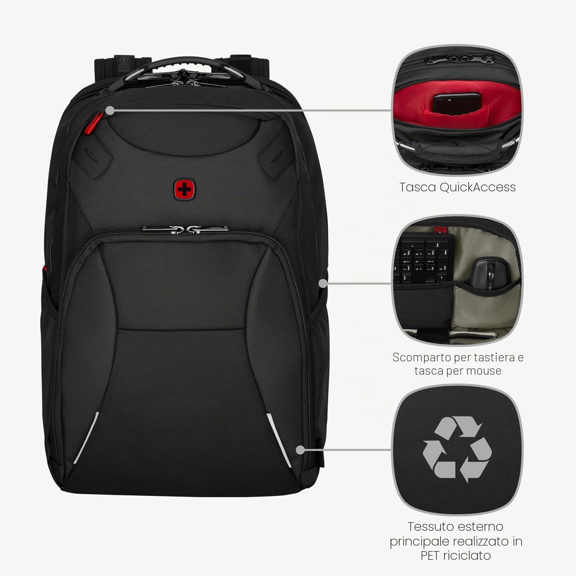 WENGER Zaino Porta PC Cosmic, Notebook 17”, Tablet 10”, 30 l, Organizer, Uomo Donna, Ufficio Viaggi di Lavoro Università, Nero, 653187