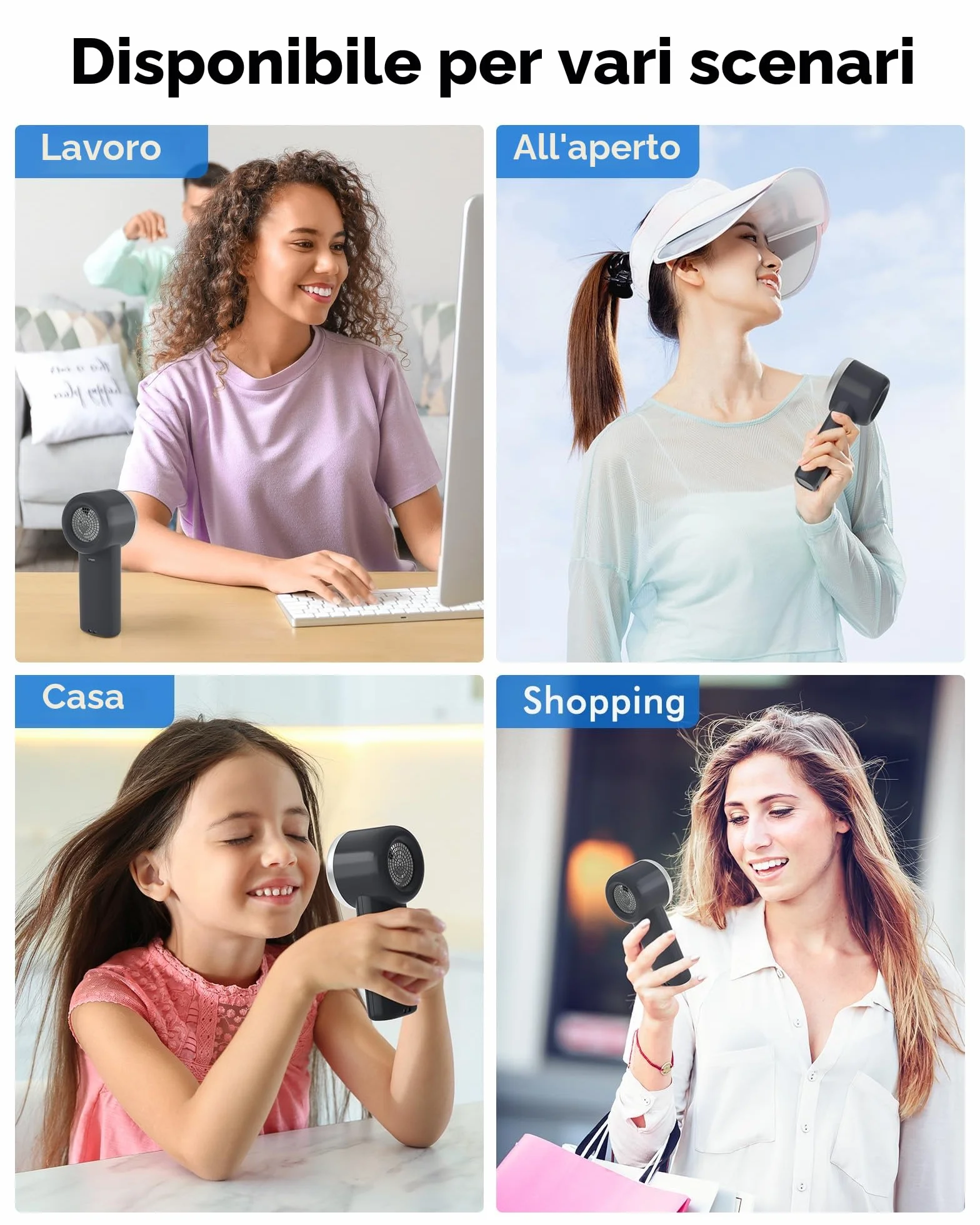 WHATOOK Ventilatore Turbo Portatile Potente: 13500 RPM Raffreddamento Istantaneo, USB Ricarica Rapida 2H, Mini Ventola a Mano Personale con 5 Velocità, Display HD per Viaggi/Sport/Spiaggia (Nero)