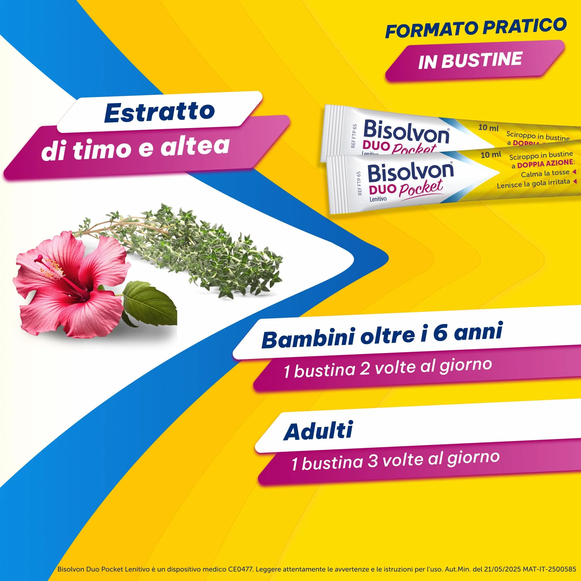 Bisolvon Duo Pocket Sciroppo Tosse, Tosse Secca e Grassa Adulti e Bambini 6+, Senza Glutine, Senza Lattosio (12 Bustine)