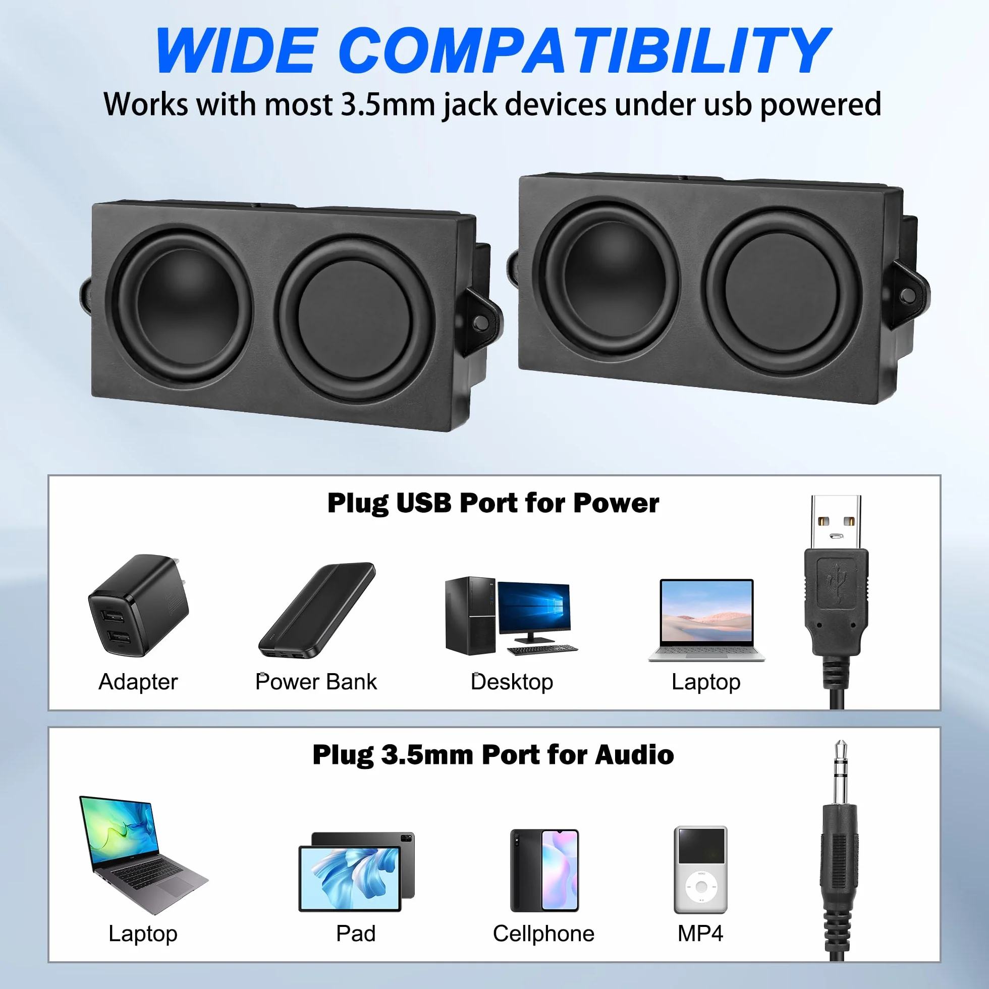 MEIRIYFA Mini Altoparlante USB PC con Controllo Volume 3.5mm AUX Jack Stereo per Desktop Tablet Telefono Nero 1.2M