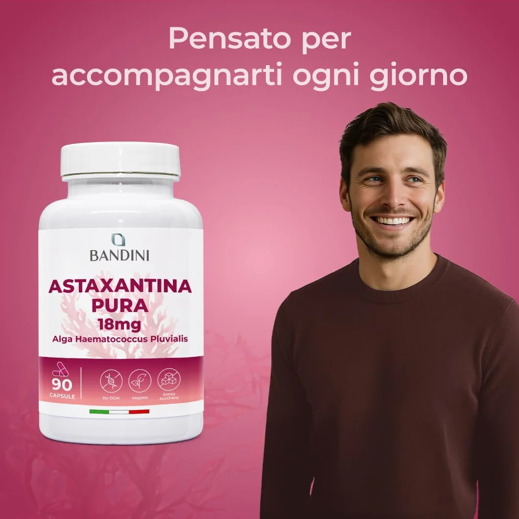 Bandini Astaxantina 18 mg 90 capsule antiossidante naturale alga Haematococcus Pluvialis