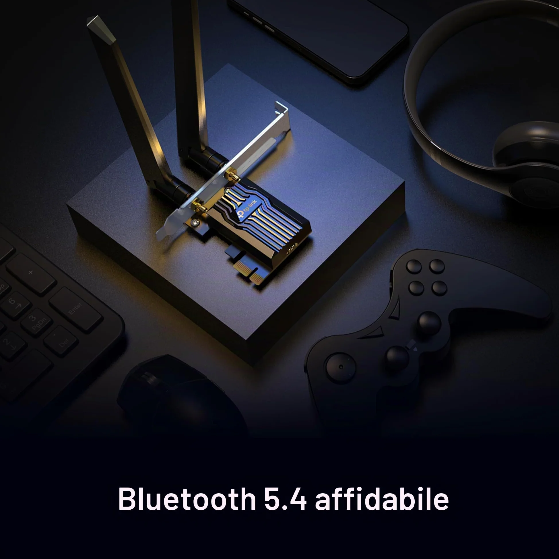 TP-Link WiFi 7 BE9300 PCIe WiFi Card Archer TBE552E | Scheda di rete Tri-Band per PC desktop | Bluetooth 5.4 | Antenna ad alto guadagno | MLO, WPA3 | Supporta scheda madre AMD/Intel | Non compatibile