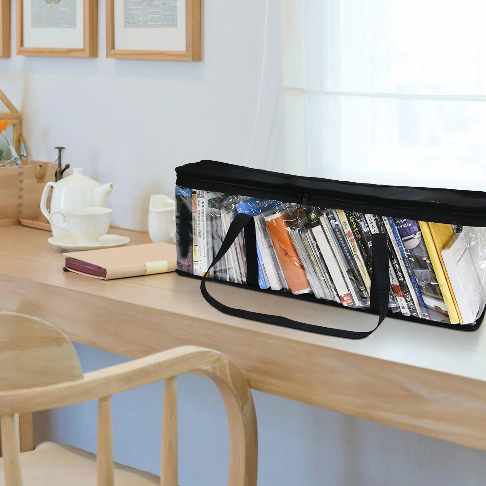 Amexo Borse Porta Portatile per CD Sacchetti di Grande capacità per Dvd Custodia in PVC Trasparente con Manici per CD Album Videogiochi Libri (2)