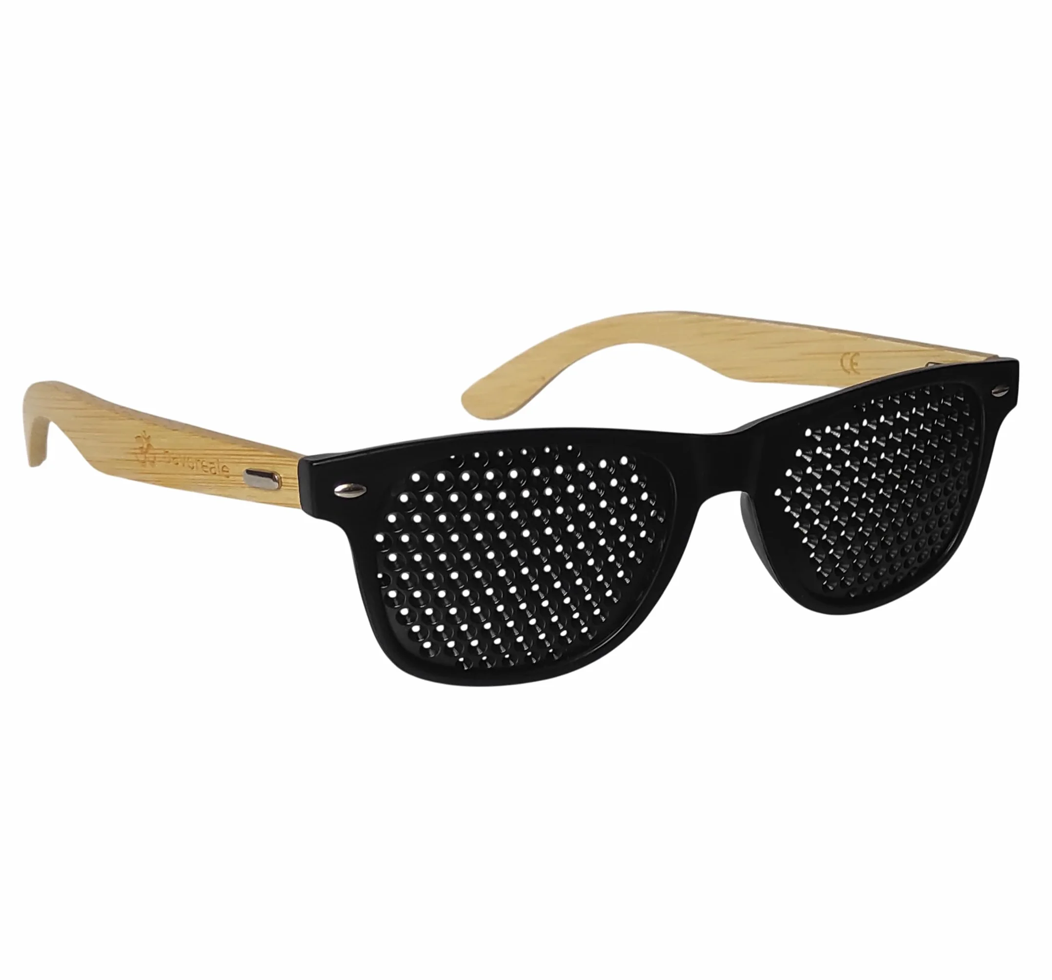 Occhiali stenopeici certificati pinhole glasses con EBOOK GRATS Bates, aste in bambù