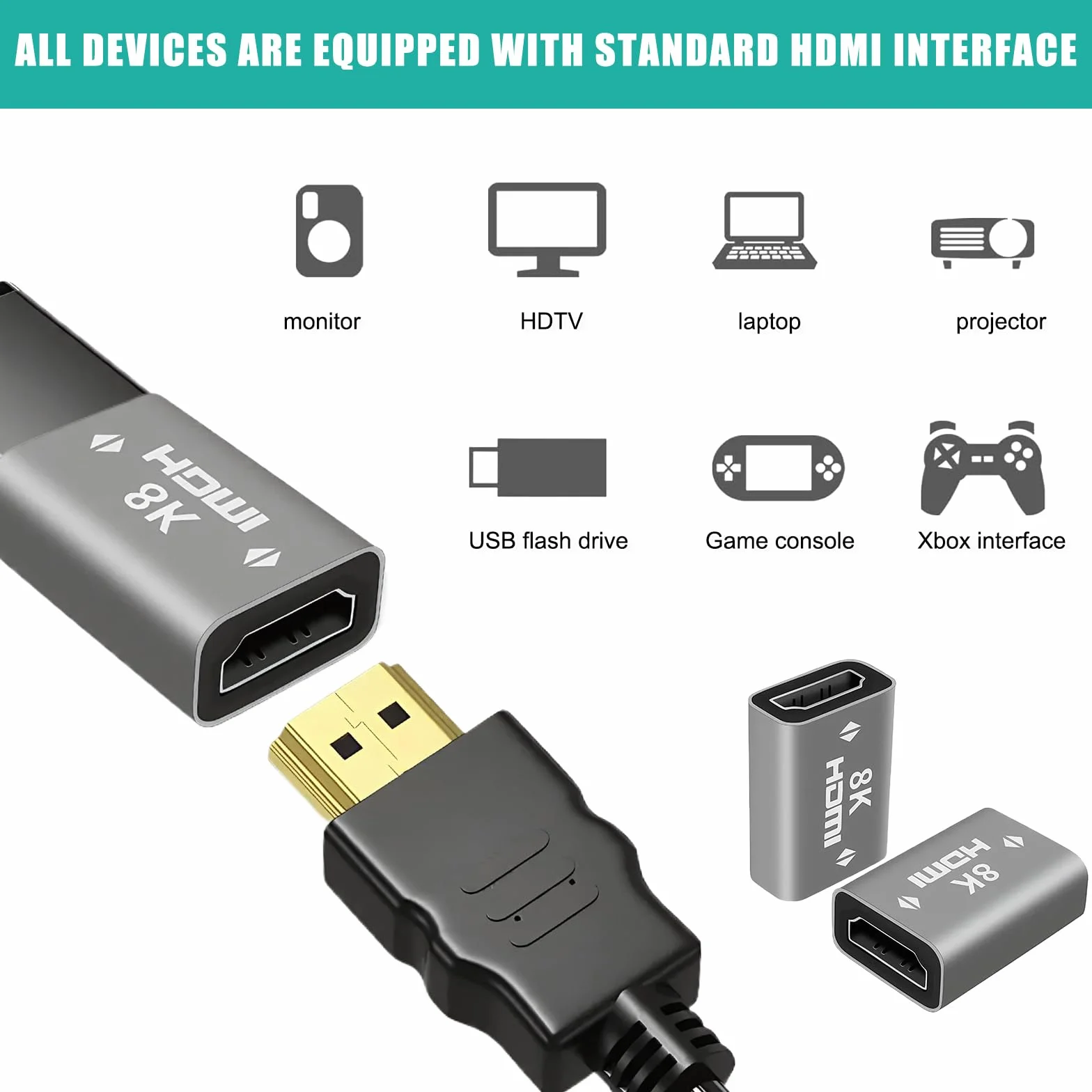 Set di 4 adattatori 8 K HDMI, connettore HDMI 2.1 femmina a femmina, da DP a HDMI, adattatore per DSLR, videocamera, laptop, tablet, HDTV, proiettore, fotocamera
