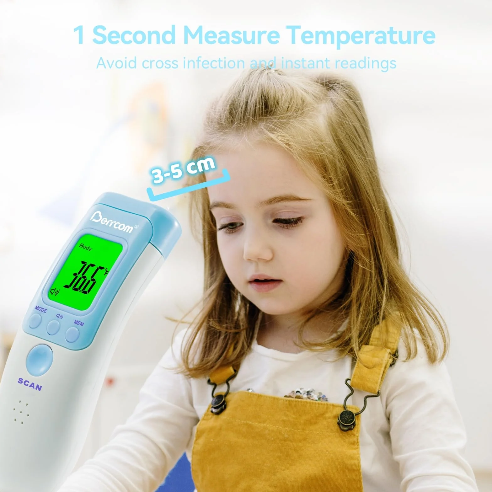Berrcom Termometro Frontale Infrarosso 3 in 1 Senza Contatto per Adulti e Bambini con Allarme Febbre