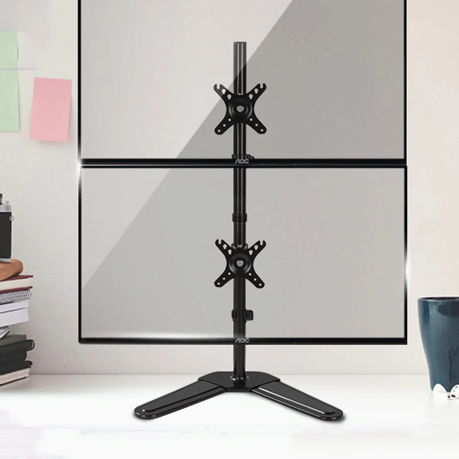Supporto Doppio per Monitor, Supporto da Scrivania Autoportante per 2 Schermi Fino A 32 Pollici, con Altezza Regolabile, Girevole, Inclinabile E Ruotabile.