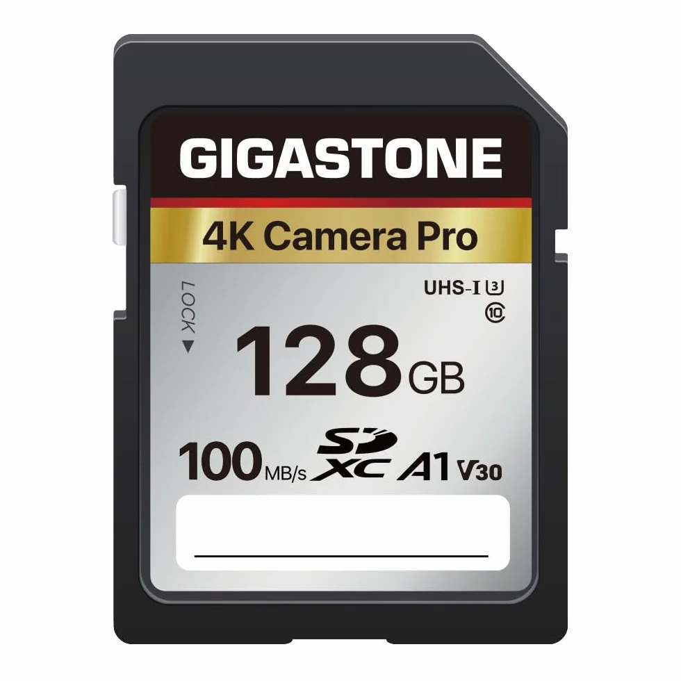 [5 anni di recupero dati gratuito] GIGASTONE scheda di memoria da 128 GB serie 4K Pro, velocità fino a 100 MB/s, compatibile con videocamere Canon, Nikon, Sony, A1 V30 UHS-I