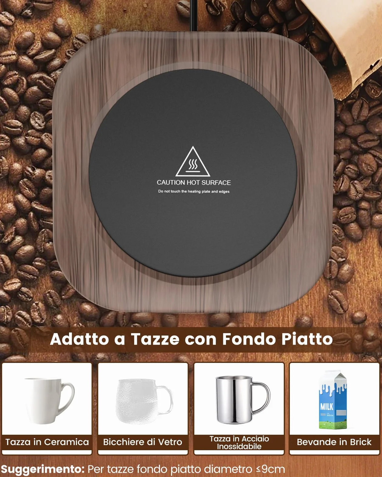 HOMEASY Scaldatazza Elettrico 3 Temperature, Scaldalatte Tazza Autoriscaldante Piastra Riscaldante Sicura e Impermeabile per Caffè Tè e Aromaterapia Spegnimento Automatico
