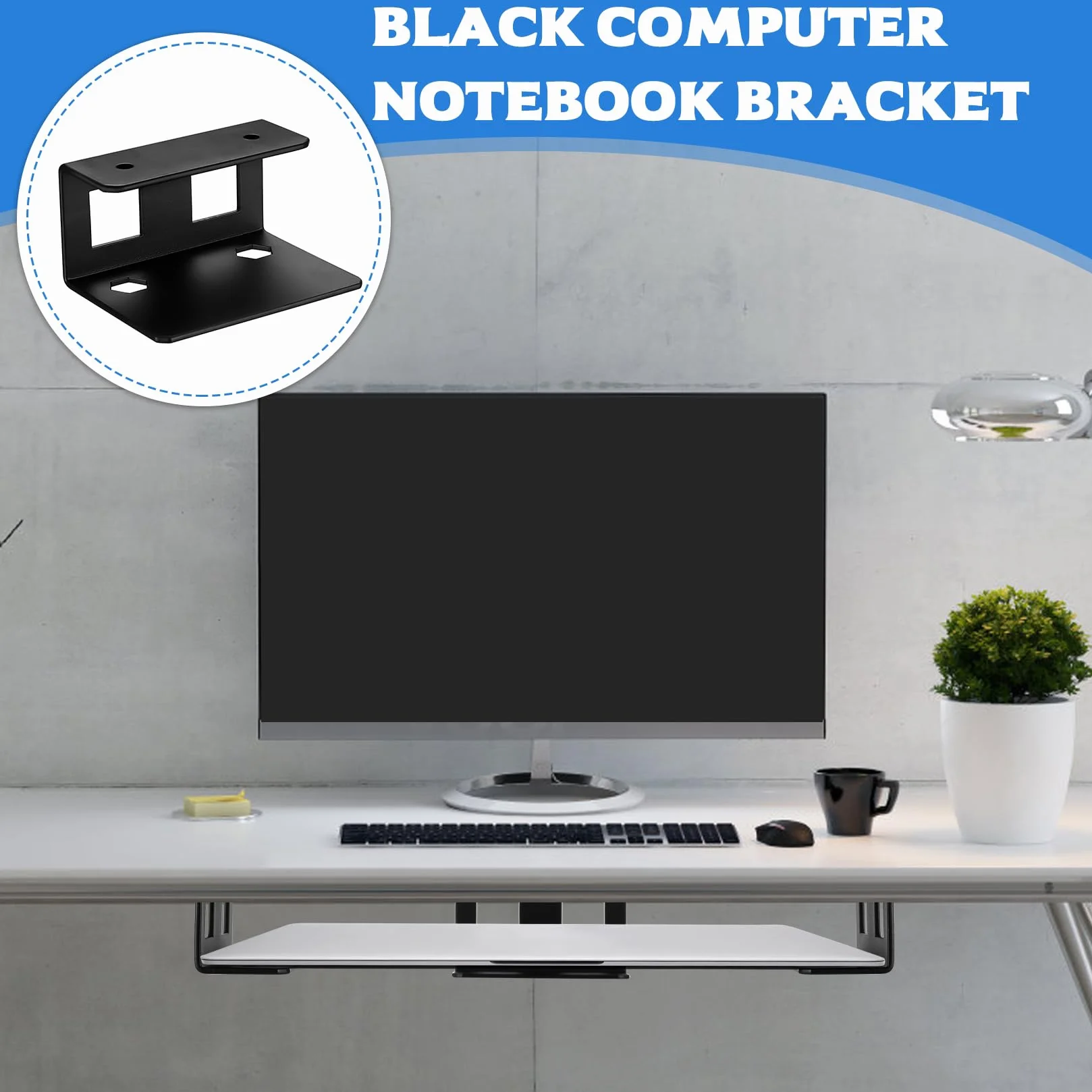3 Pz Supporto per Laptop Sotto la Scrivania, Supporto sotto Scrivania/da Parete per Computer Portatile, Supporti Sotto la Scrivania per Tablet Tastiera Dispositivi con Spessore < 3,5 cm (Nero)
