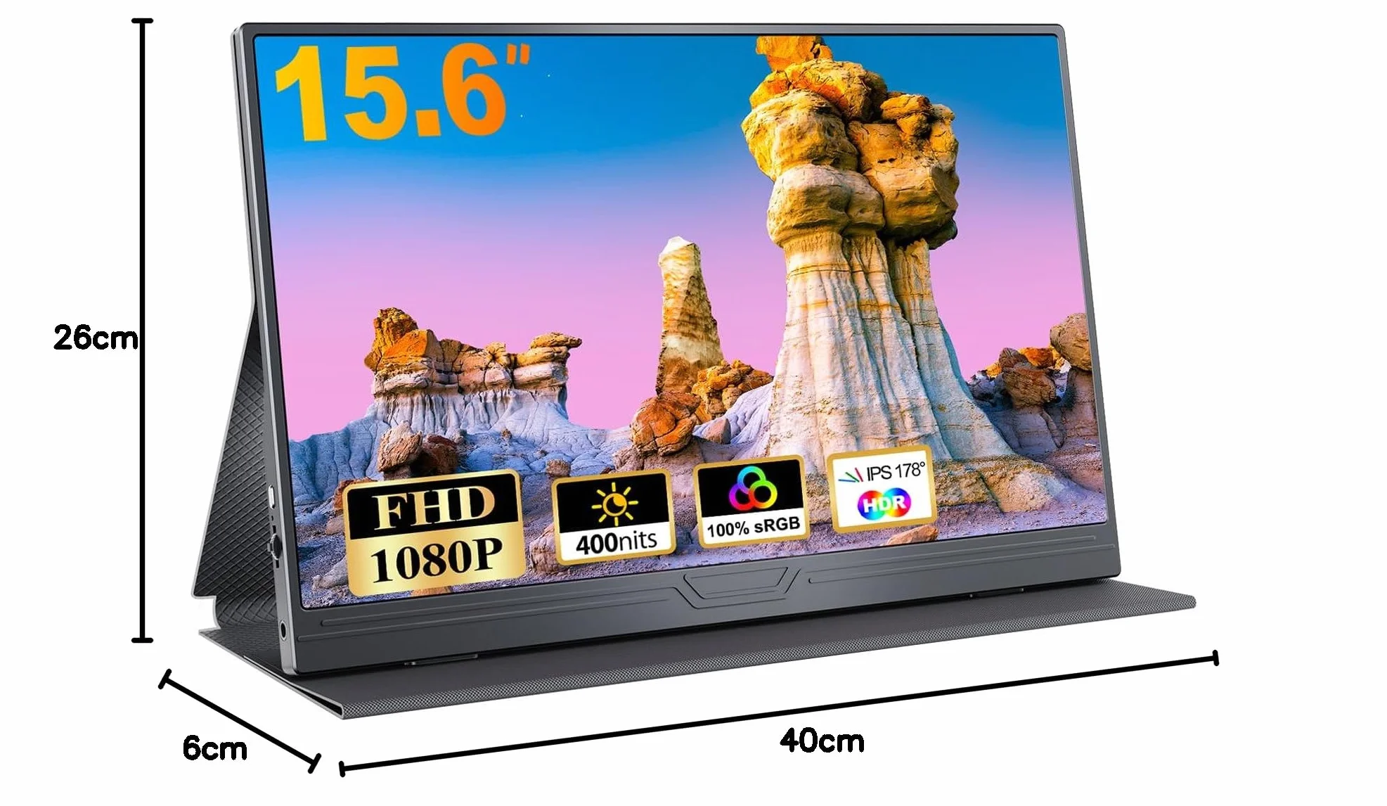 Monitor Portatile, 15.6'' IPS FHD 1920x1080 con HDR, Sottile e Leggero, USB-C Tipo C HDMI Display con Altoparlanti, Compatibile con PC Laptop Xbox PS4/5 MacBook