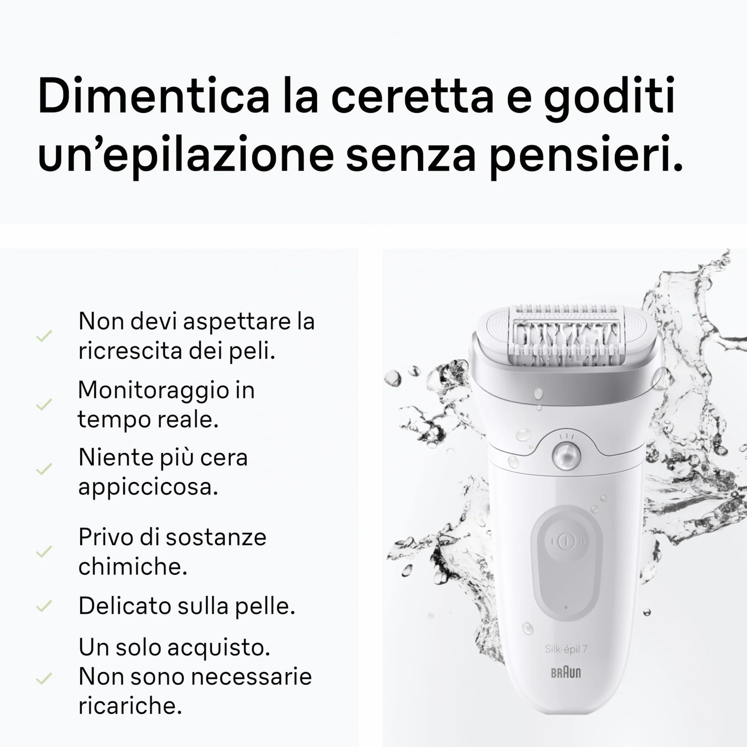 Braun Silk Epil 7 Epilatore Elettrico Donna Wet&Dry Testina Ampia Rimozione Peli, Incluso Testina Radente Cappuccio Regolatore Rifinitore Bikini, Argento