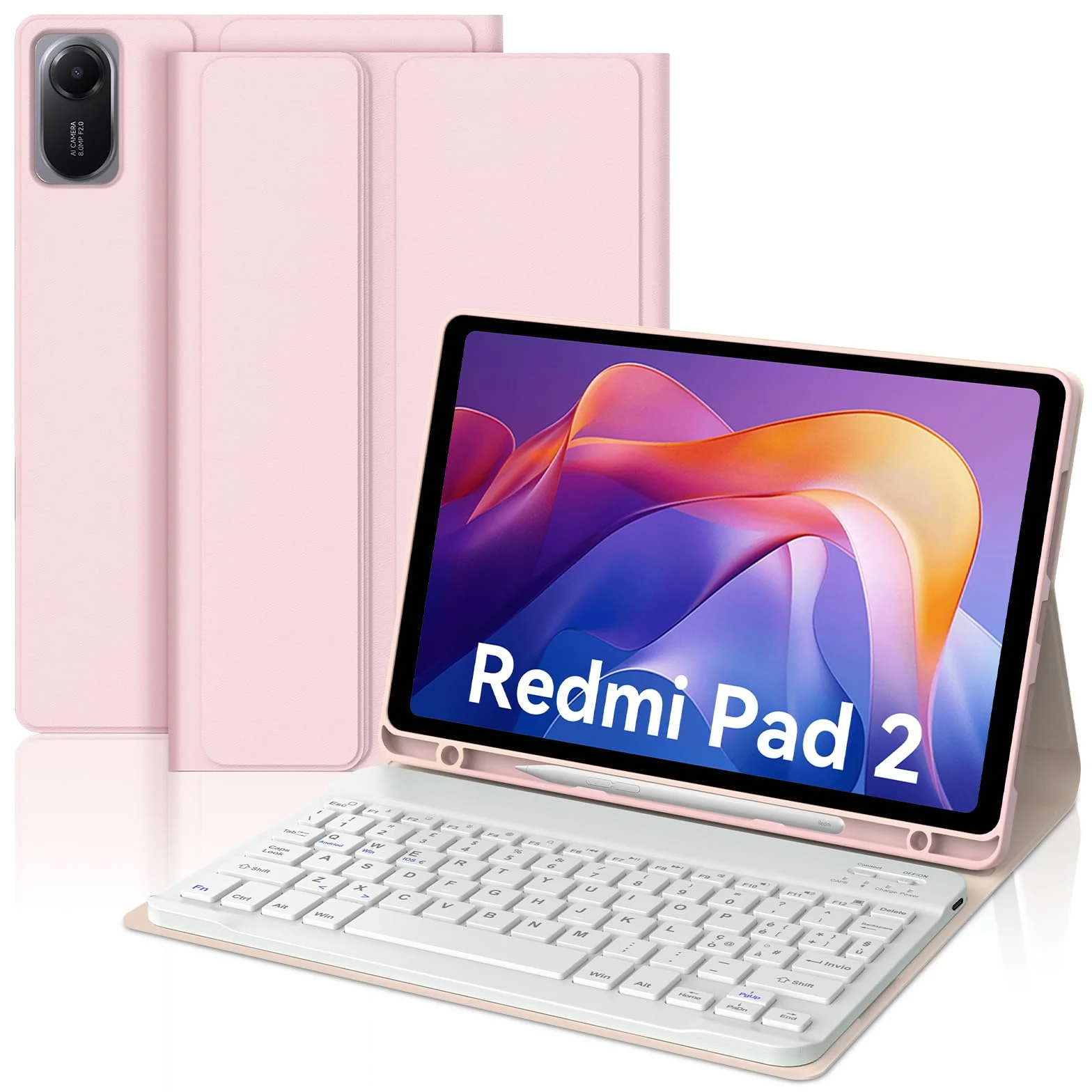 JADEMALL Custodia con Tastiera per Redmi Pad 2 11" 2025, Italiano QWERTY Tastiera Bluetooth Magnetica Staccabile per Redmi Pad 2 11 Pollici 2025, Rosa