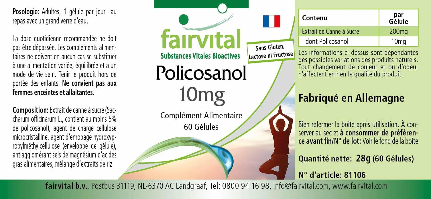 Fairvital Policosanol Capsule 10 mg, 60 Capsules, Alto Dosaggio, Vegane