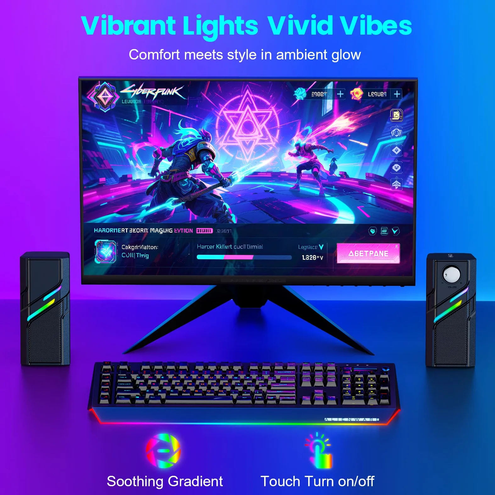 LENRUE Altoparlanti per PC da scrivania, altoparlanti per computer con controllo facile, suono chiaro e potente, luci touch, plug and play per computer, PC, monitor, laptop, giochi (nero chiaro)
