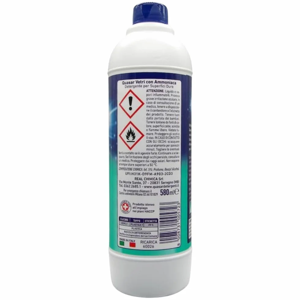 Detergente VETRI Con AMMONIACA Ricarica Asciuga Rapido Sgrassa 580ml (4 Ricariche)
