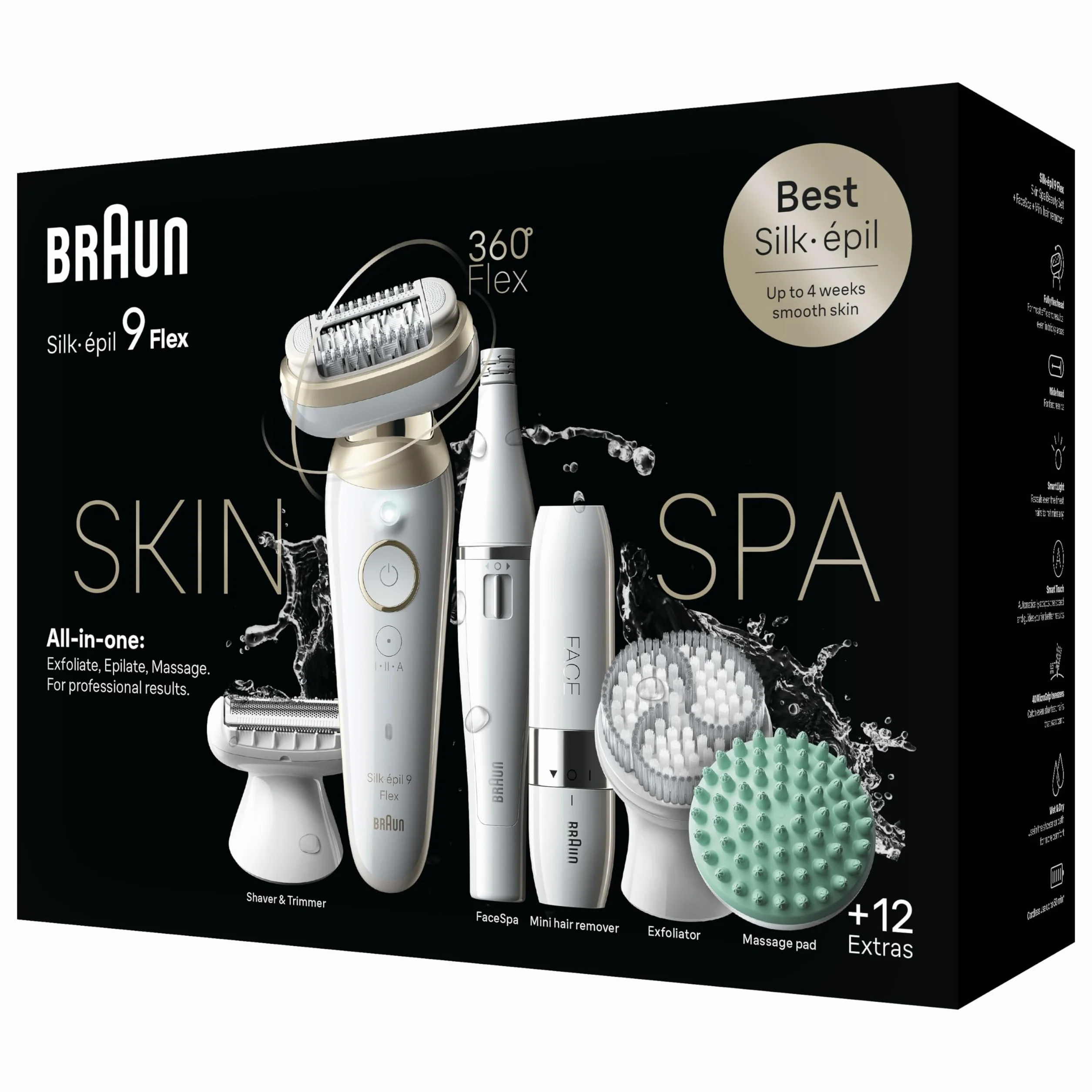 Braun Silk-Épil 9 Flex Skinspa Epilatore Elettrico Donna Wet & Dry, Bianco/Oro, 9-681 3d