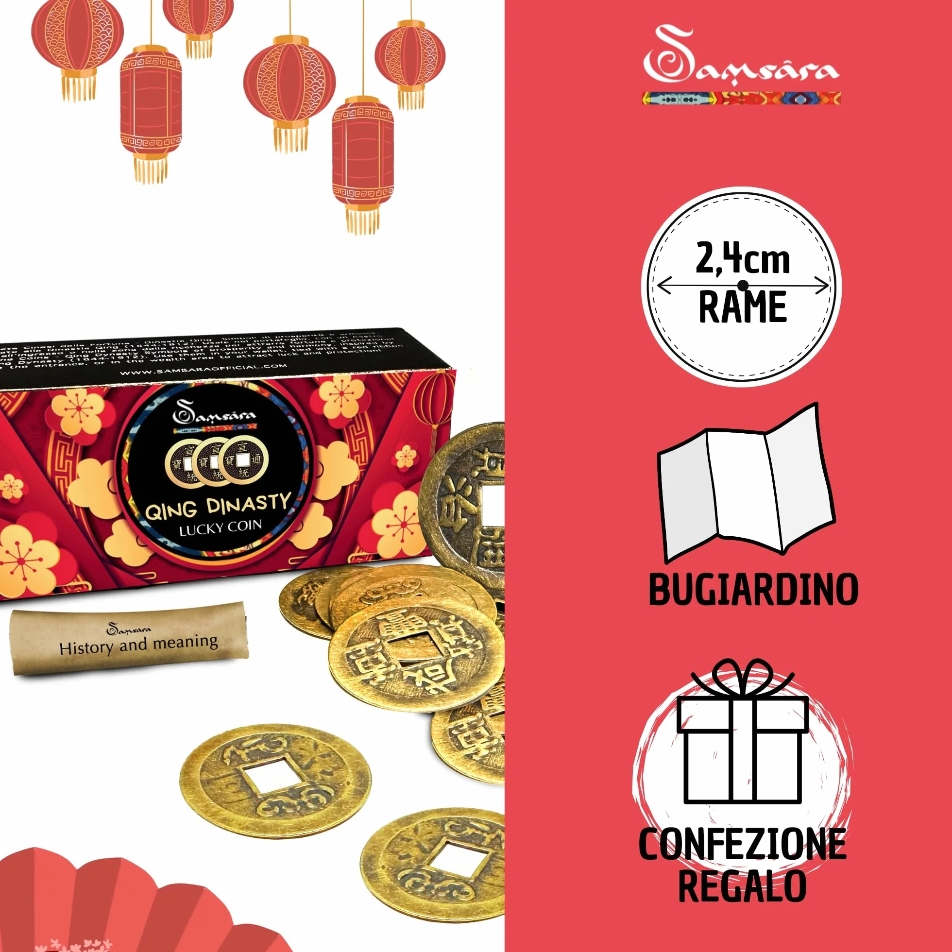 Monete Cinesi della Fortuna Dinastia Qing Amuleto Feng Shui I-Ching per Prosperità e Protezione 10 Monete con confezione regalo