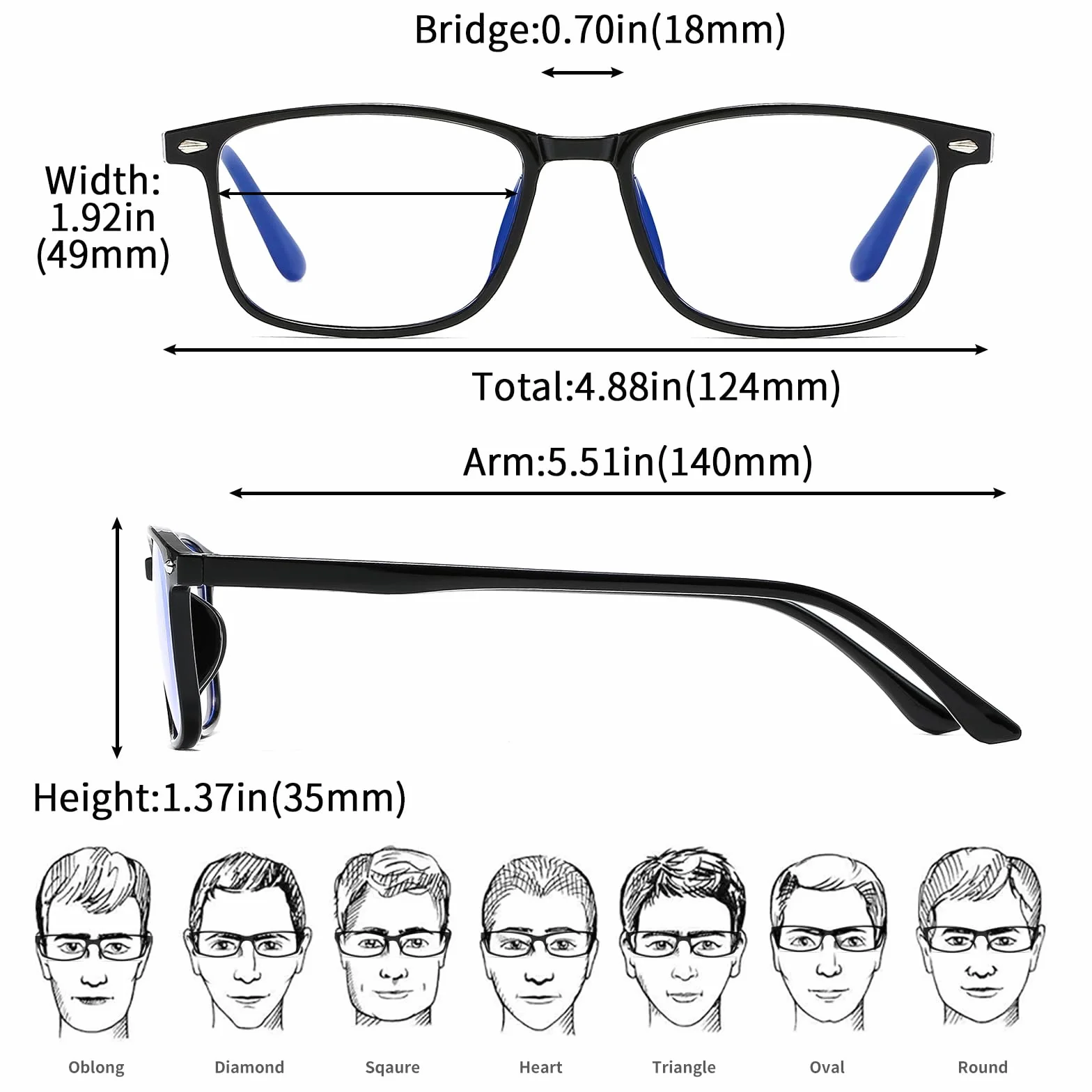 Occhiali a Distanza con Filtro Luce Blu -5.5x - 0.0x per Miopia Uomo Donna