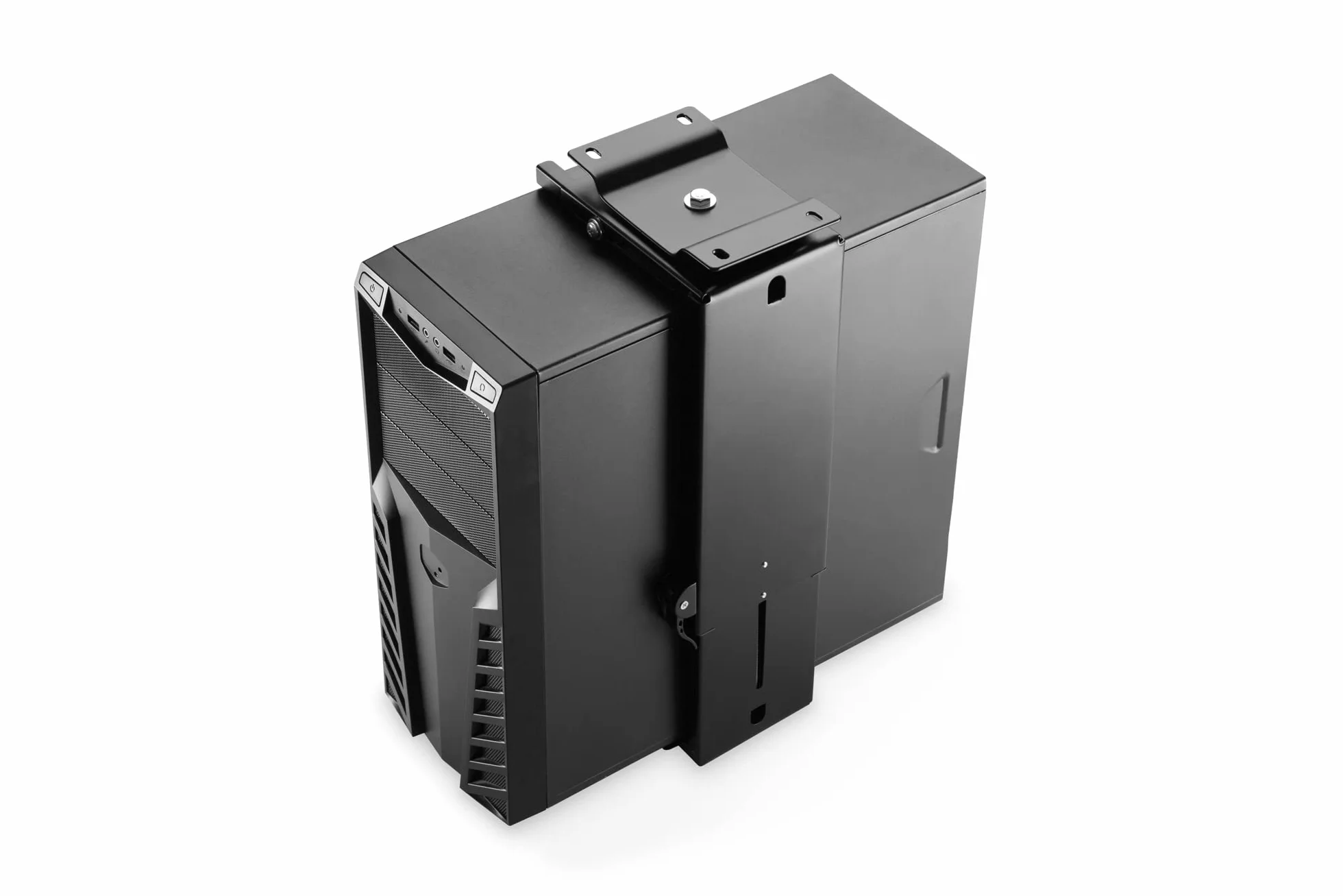 DIGITUS Supporto universale per PC - Per case di computer standard - Montaggio sotto la scrivania - Regolazione continua dell'altezza e della larghezza - Capacità di carico di 10 kg - Nero