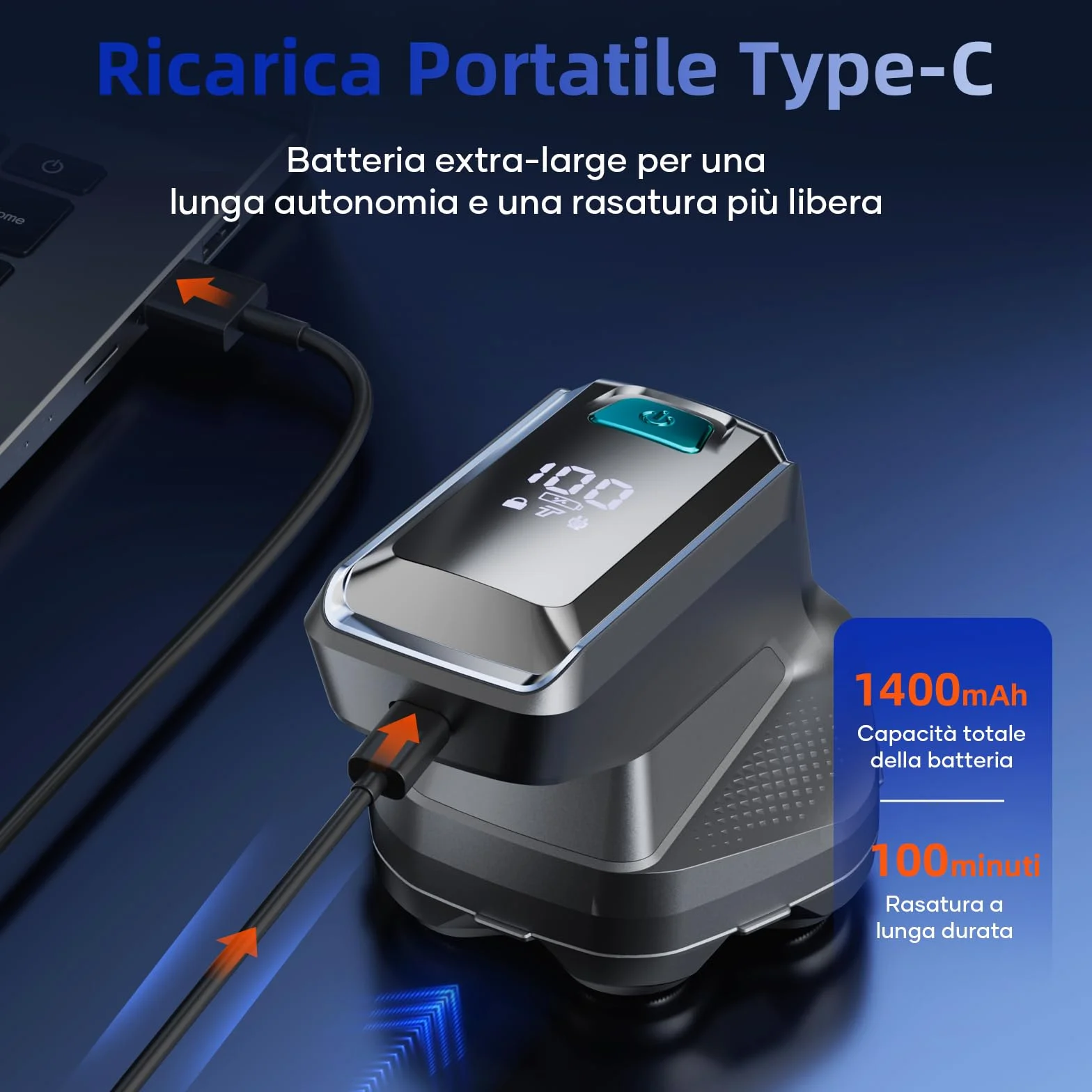 kensen Rasoio Elettrico Testa Calva Uomo 7D IPX6 Impermeabile 100 Minuti Autonomia Testina Taglio Magnetica USB-C 8100 8500 giri/min