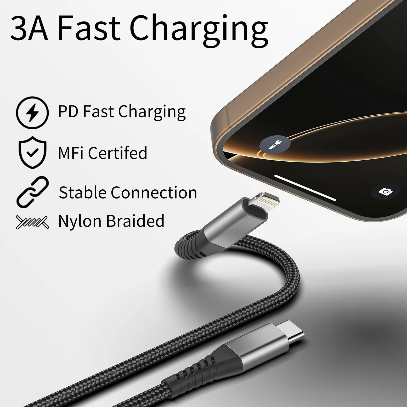 Confezione da 3 cavi USB C a Lightning da 0,6 m, cavo di ricarica USB C per iPhone, certificato MFi, cavo Lightning per iPhone PD da 0,6 m, ricarica rapida per iPhone 14, 13, 12, 11, Pro Max, Xs Plus