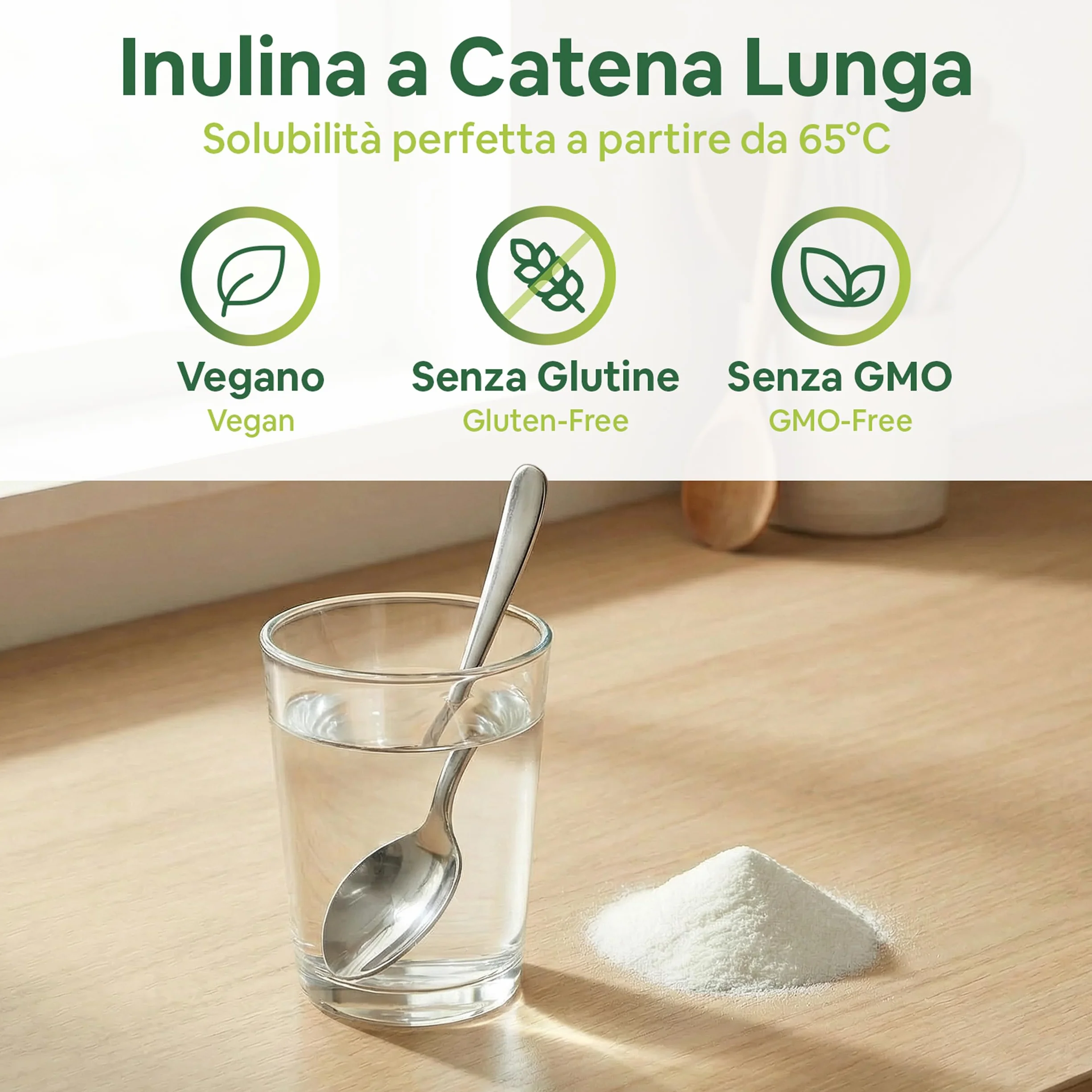 Inulina a Catena Lunga 1 Kg - Inulina di Cicoria in Polvere 100% Pura - Fibra Prebiotica Naturale, Vegana, Senza Glutine