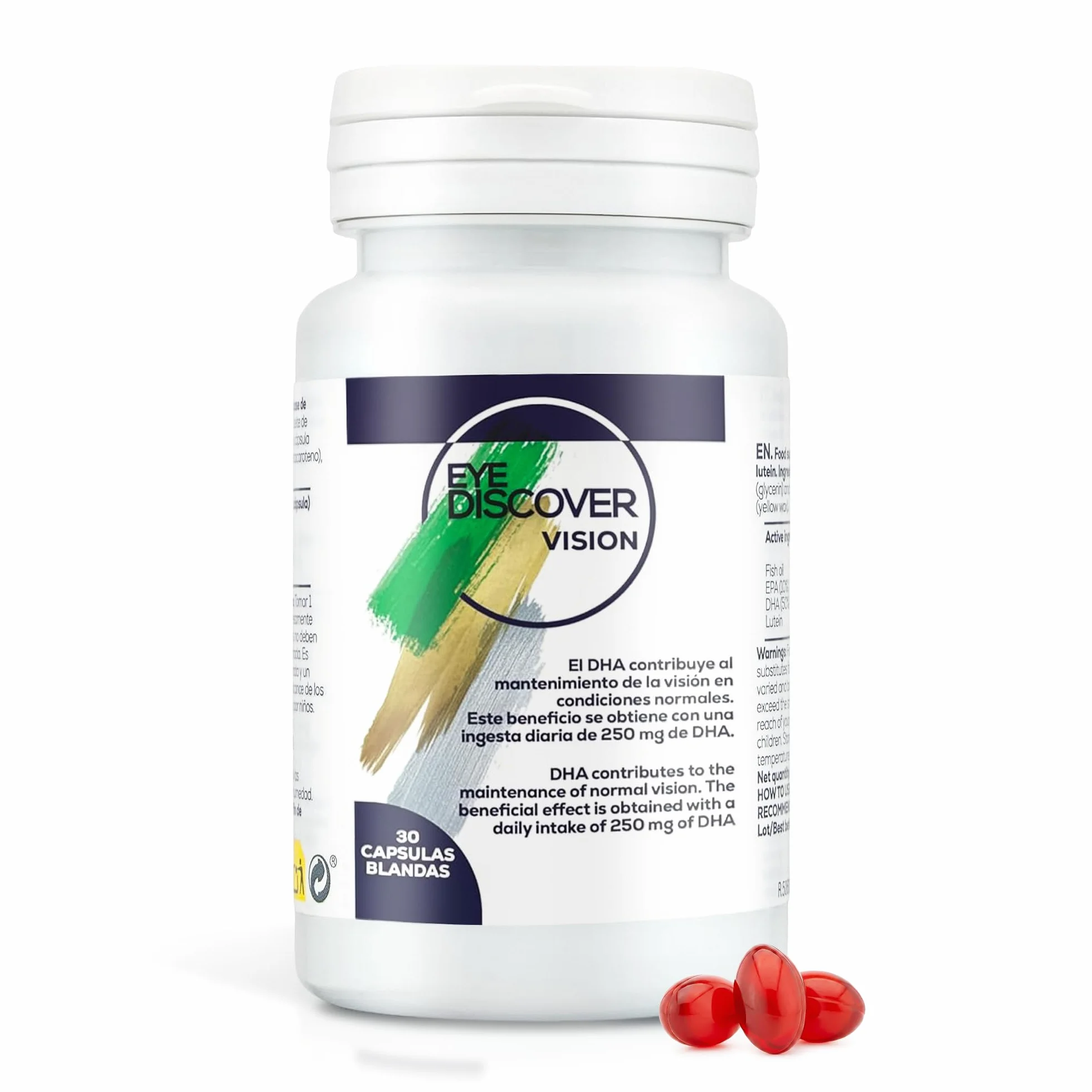 VISION Suplemento para el Cuidado de la Visión con Omega 3 y Luteína, 300 mg DHA - 30 Cápsulas Blandas