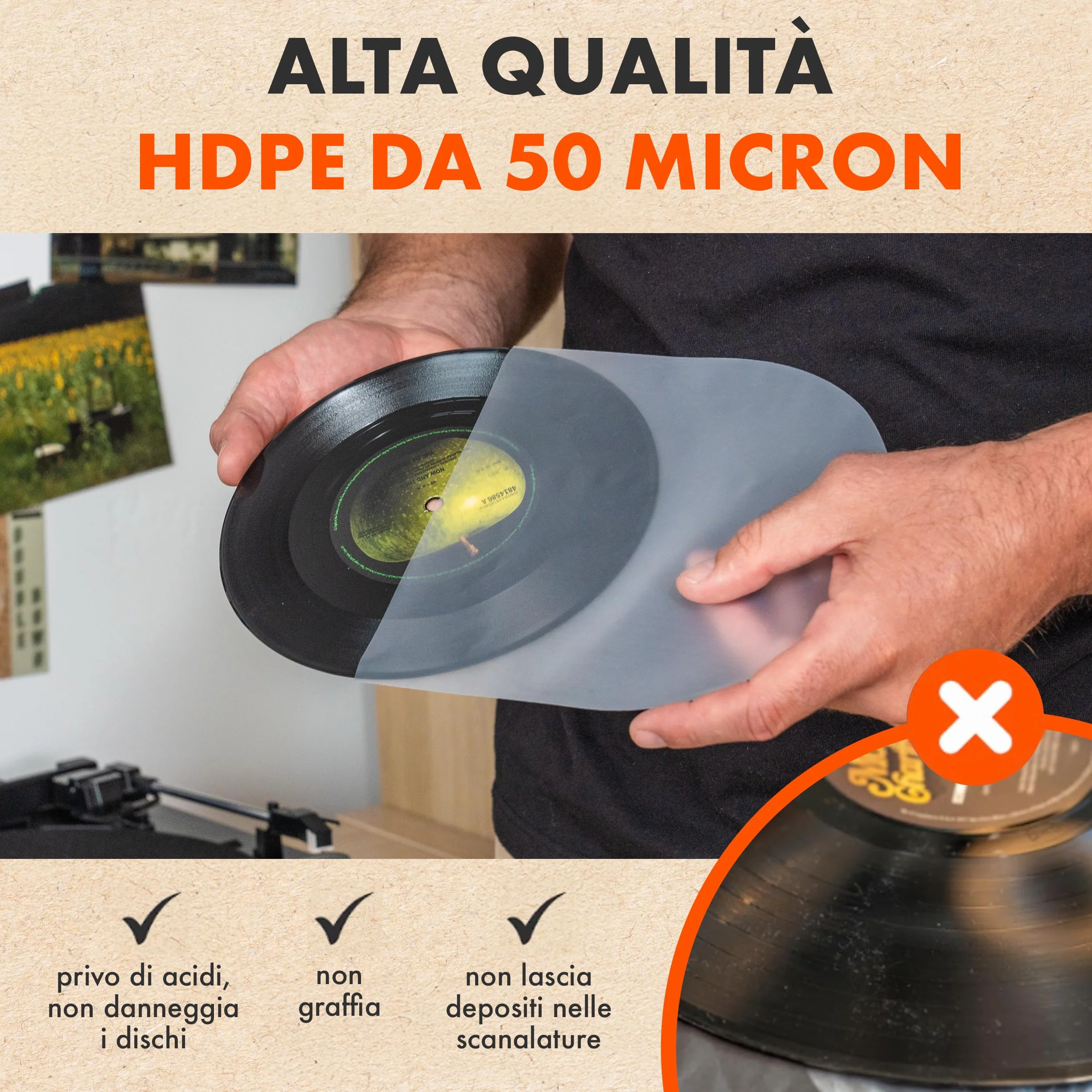Spincare 50x 7 pollici Single 45 RPM buste interne antistatiche per vinili | Dynamic bordo arrotondato buste in HDPE antistatiche qualità archivio per la conservazione di vinili 7” 45 RPM