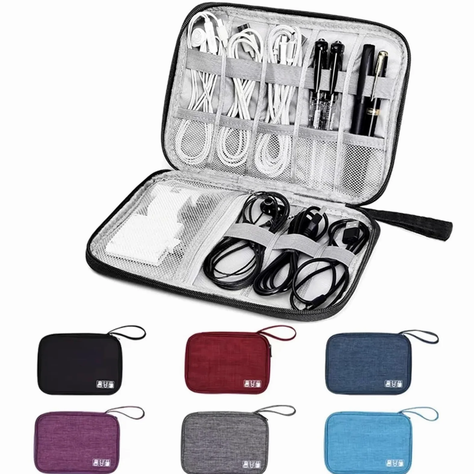 2PCS Borse portaoggetti for Cavi Kit di Sistema Custodia Caricabatterie Cavo Dati Penna Power Bank Dispositivi Gadget digitali per Cavi, Caricabatterie(Black)