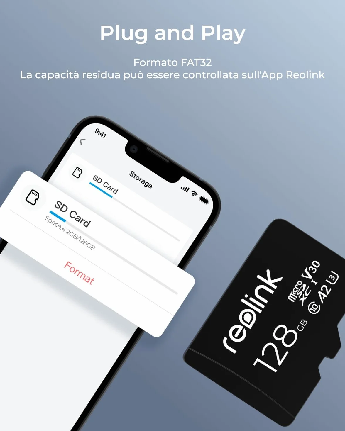 Reolink 128 GB Scheda di Memoria MicroSDXC, Classe 10, Scheda di Memoria A2 U3 TF, Compatibile con Telecamera di Sicurezza Reolink