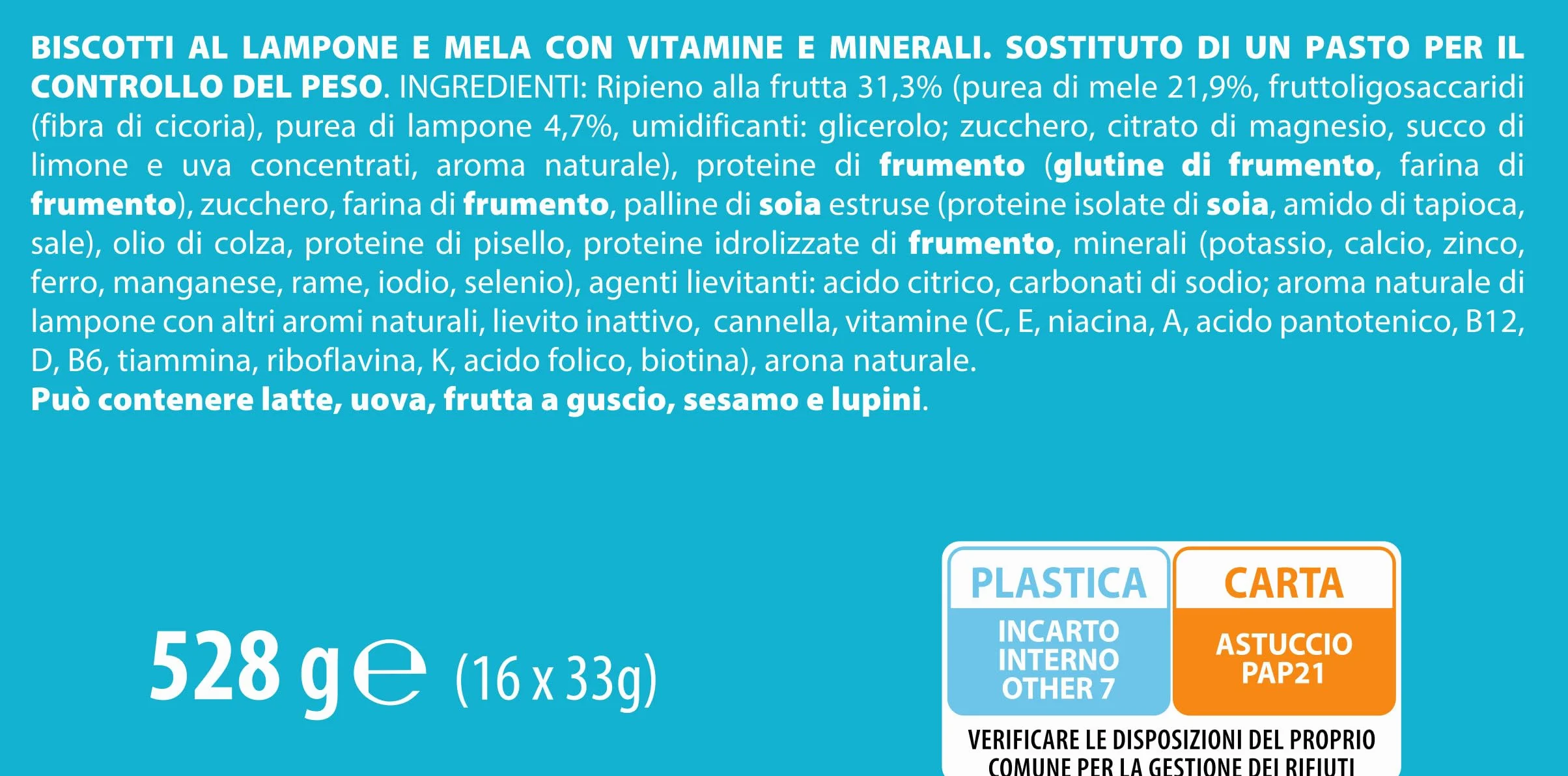 Pesoforma Biscotti Lampone e Mela, Pasto Sostitutivo Dimagrante, Ricco in Proteine, 8 Pasti, 236 Kcal, 90 Ml