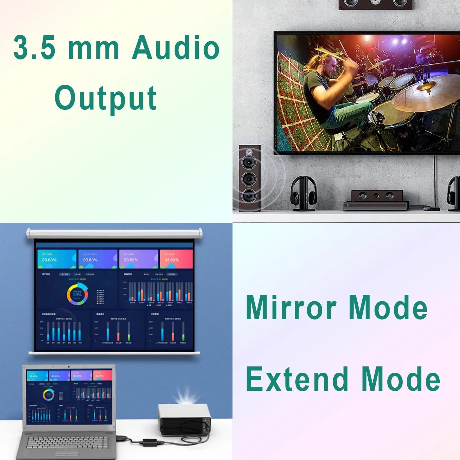 Adattatore da VGA a HDMI, Convertitore da VGA Maschio a HDMI Femmina con Cavo Audio da 3,5 mm e Cavo di Alimentazione Convertitore da VGA to HDMI per Monitor Proiettore TV